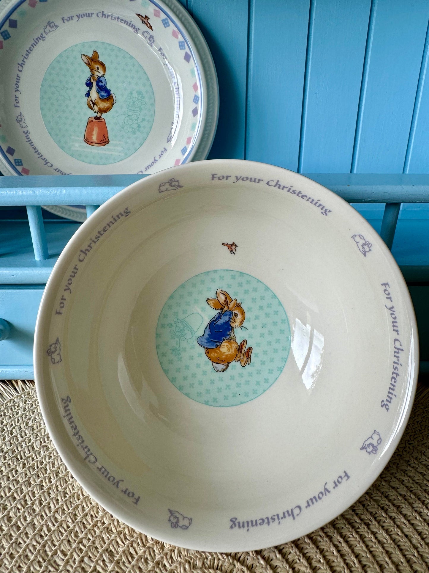 Vintage Wedgwood "Peter Rabbit" Christening Set, 3 Piece Set of Mug, Plate & Bowl, Beatrix Potter, Perfect Christening Gift, Made in England