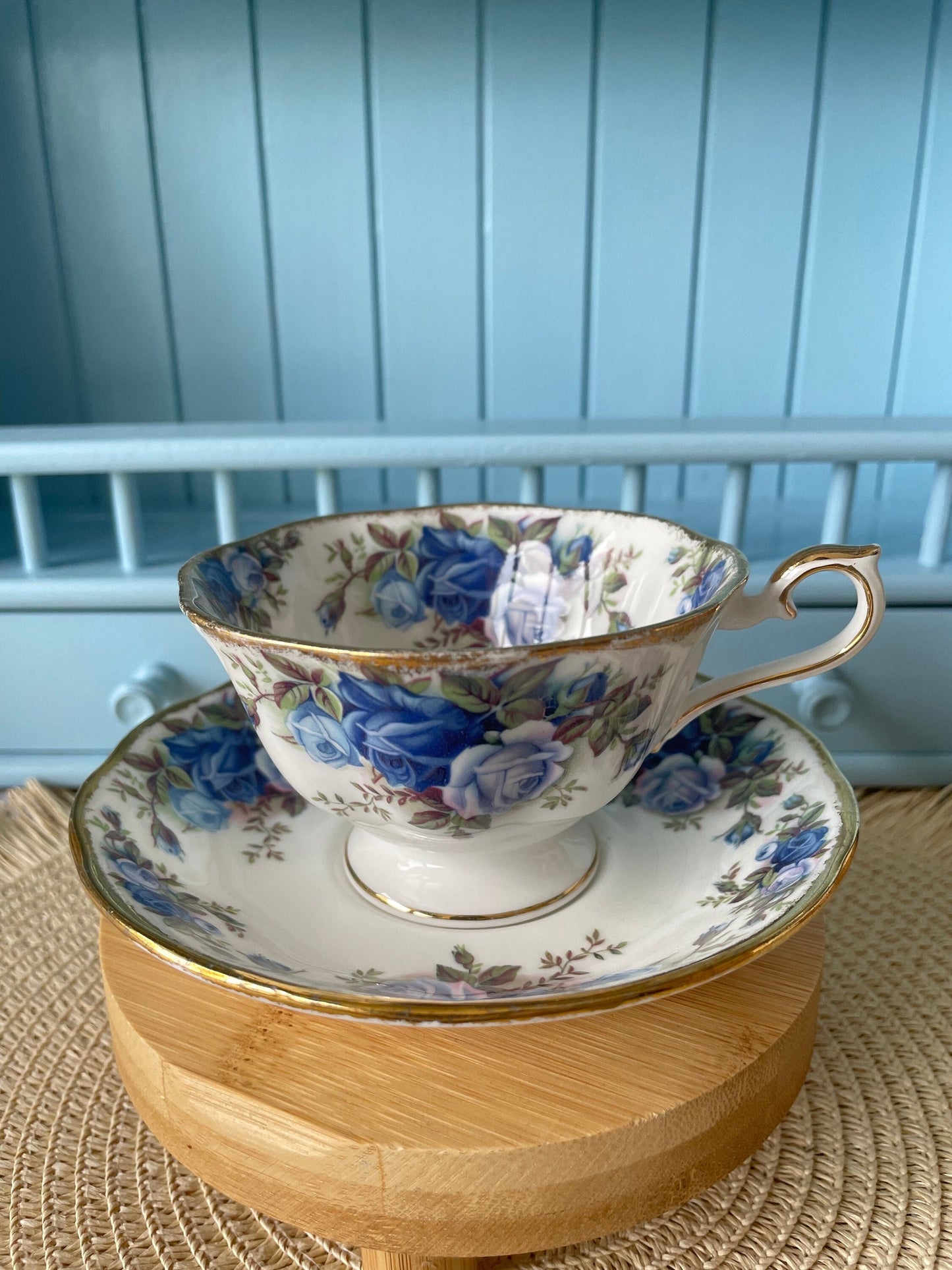 Avon Shaped Royal Albert "Moonlight Rose" Teacup & Saucer, Fine Bone China England, Previously Loved, Highly Sought After, Used Condition