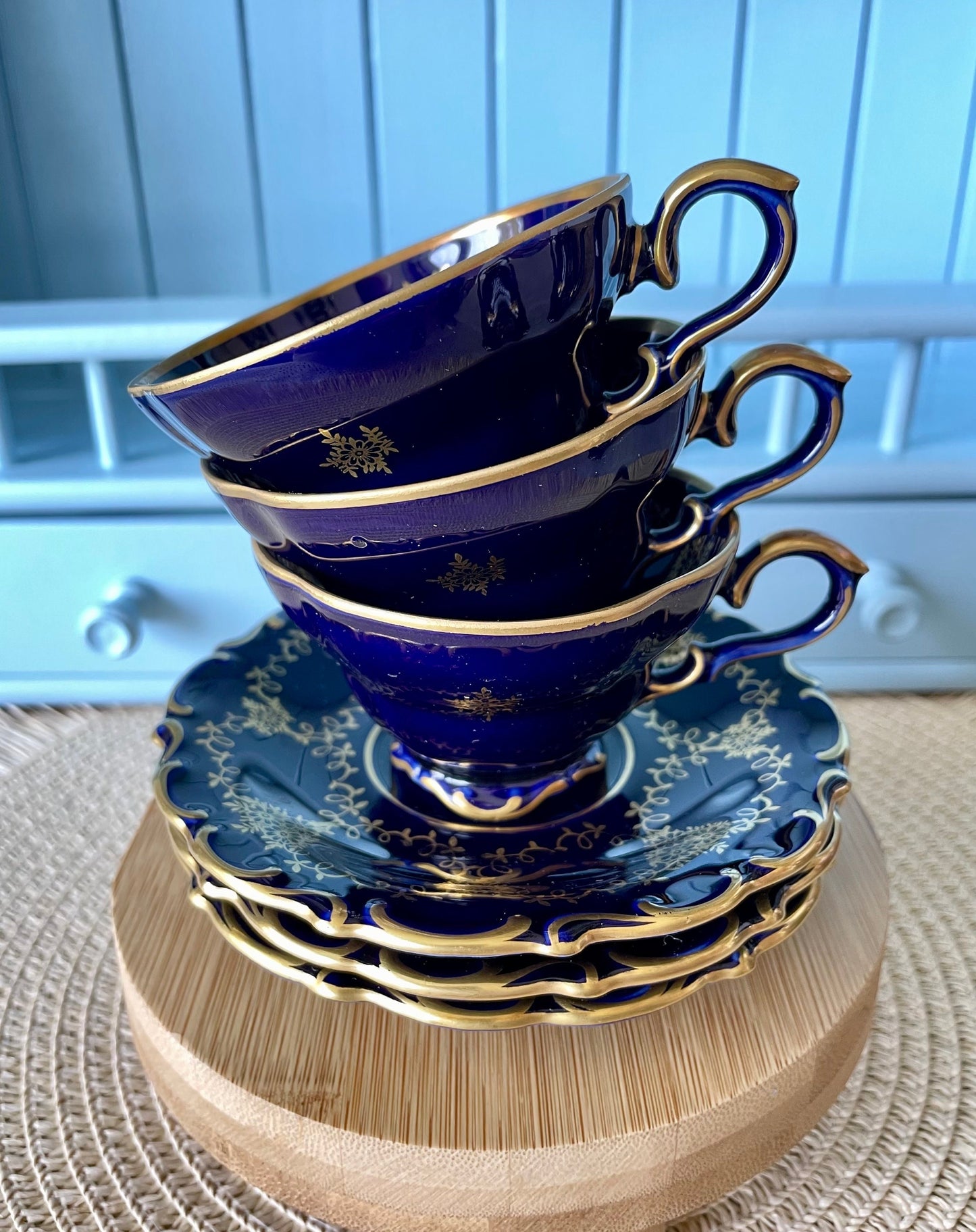 Very Rare Hard to Find Mint Condition, Vintage Lindner Kueps Bavaria Made in Germany Real Cobalt EspressoCup &Saucer, Kobalt Blue, 24 karat