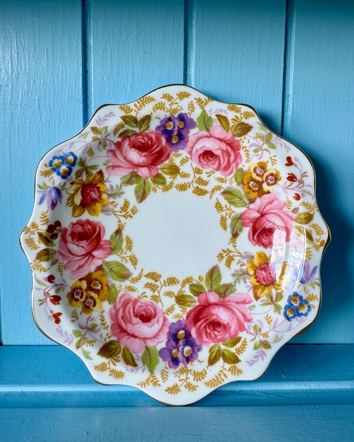 Vintage Royal Albert "Serena " Set of 6 Petit Four Dishes, Bone China, Pink Roses & Lavender Flowers Design, Previously Loved, Made England