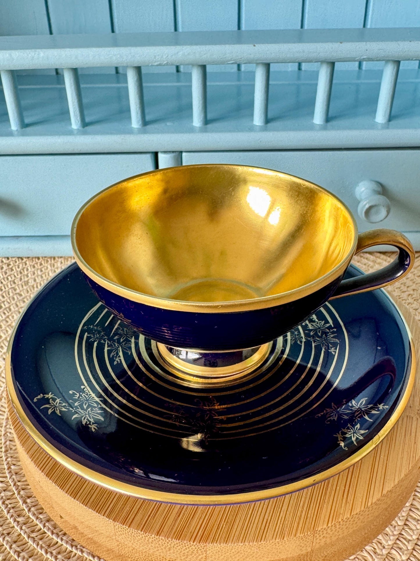 Vintage Wolf Kueps Echt Cobalt Demitasse Set, Perfect Gold Interior, Vintage German Porcelain, Cobalt Blue & Gold, Bavarian Demitasse TeaSet