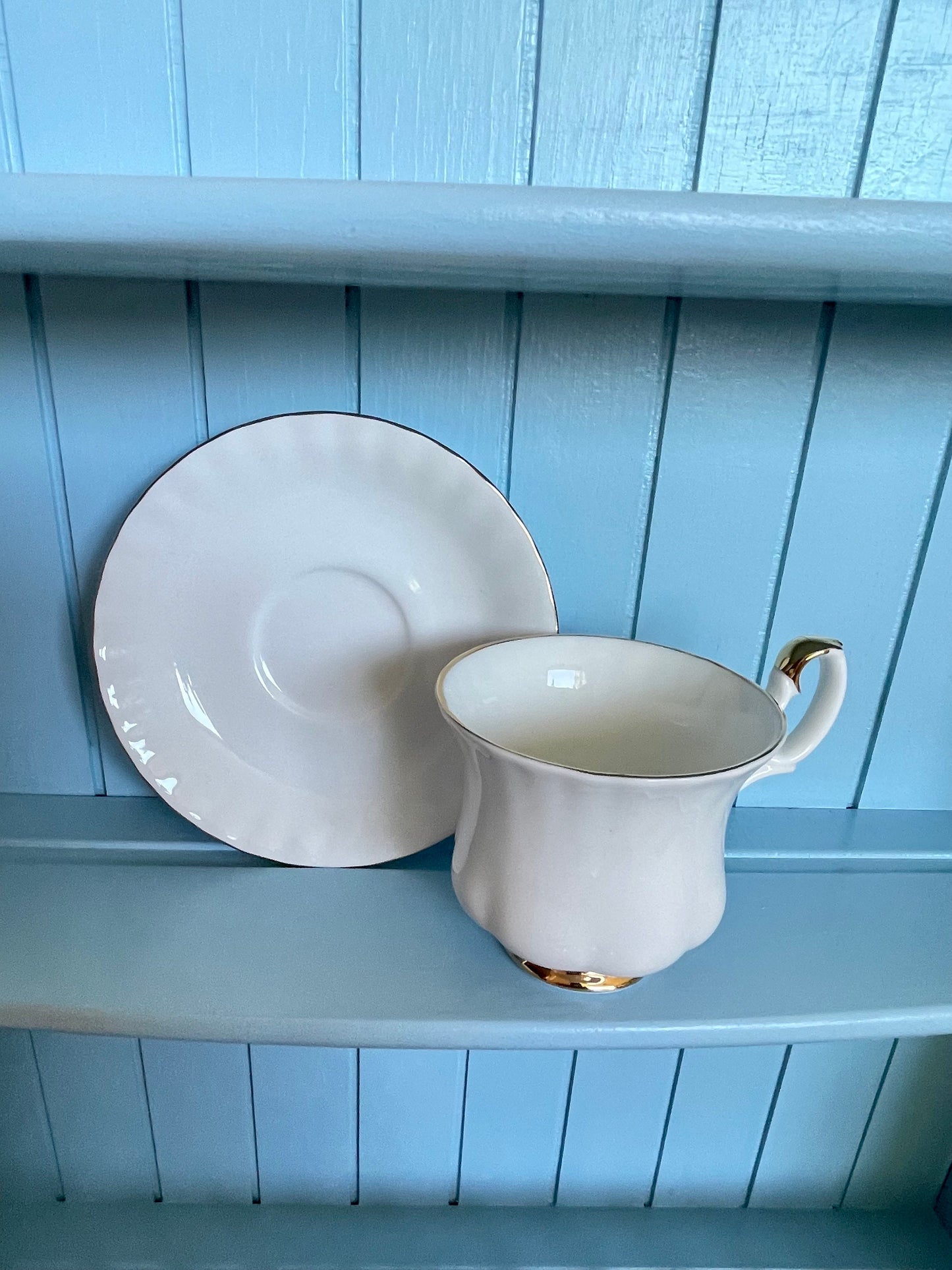 Vintage Crisp White Gold, Royal Albert "Val D'Or" Coffee Cup & Saucer, Bone China, Made In England, Previously Loved Vintage, High-Tea Party