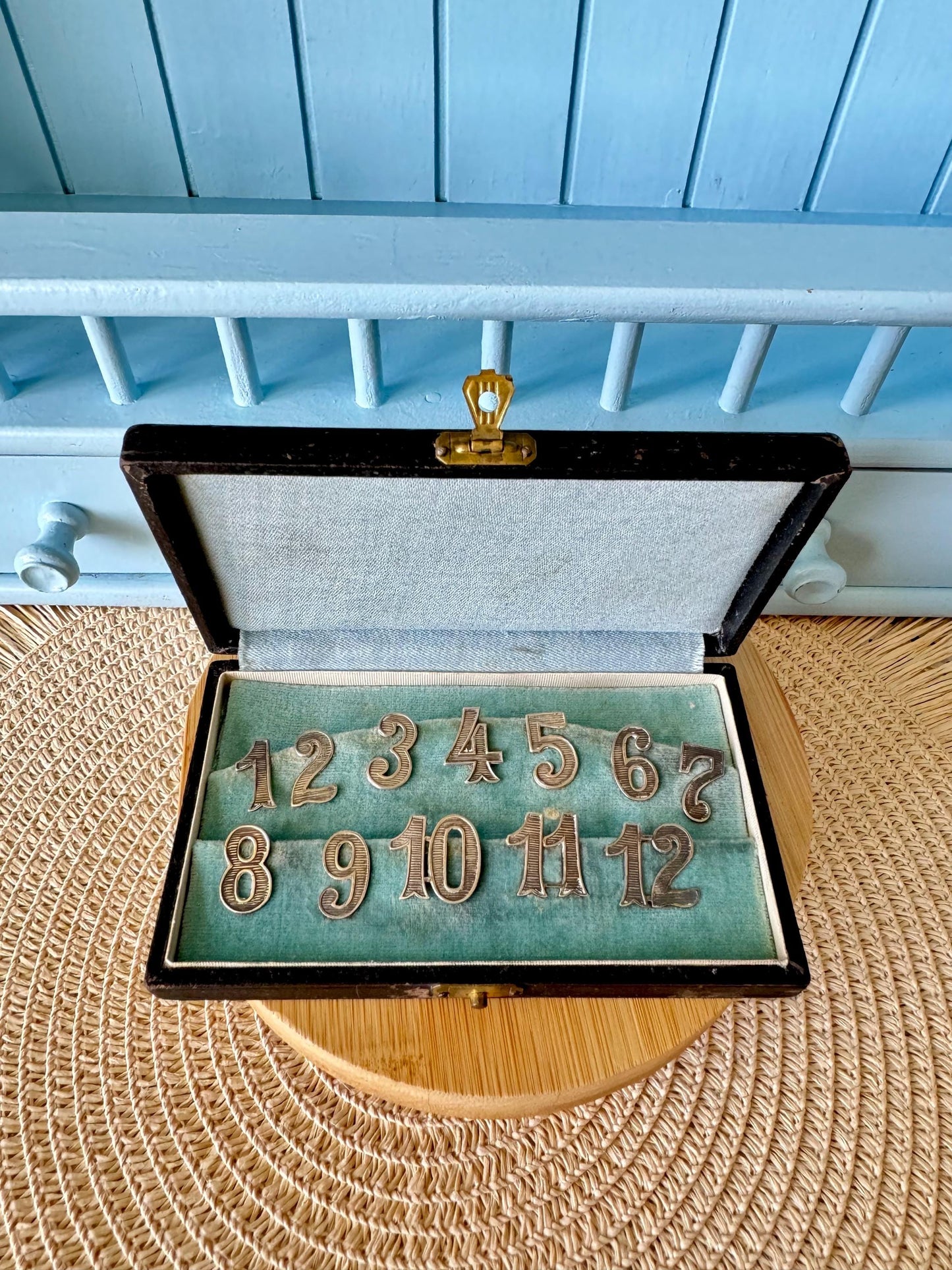 Antique Alpacca Silver Wine Glass Numbers, Wine Glass, Table Markers, English Dinner Party, 12 Alpacca Silver Numbers, Early 1900 Tableware