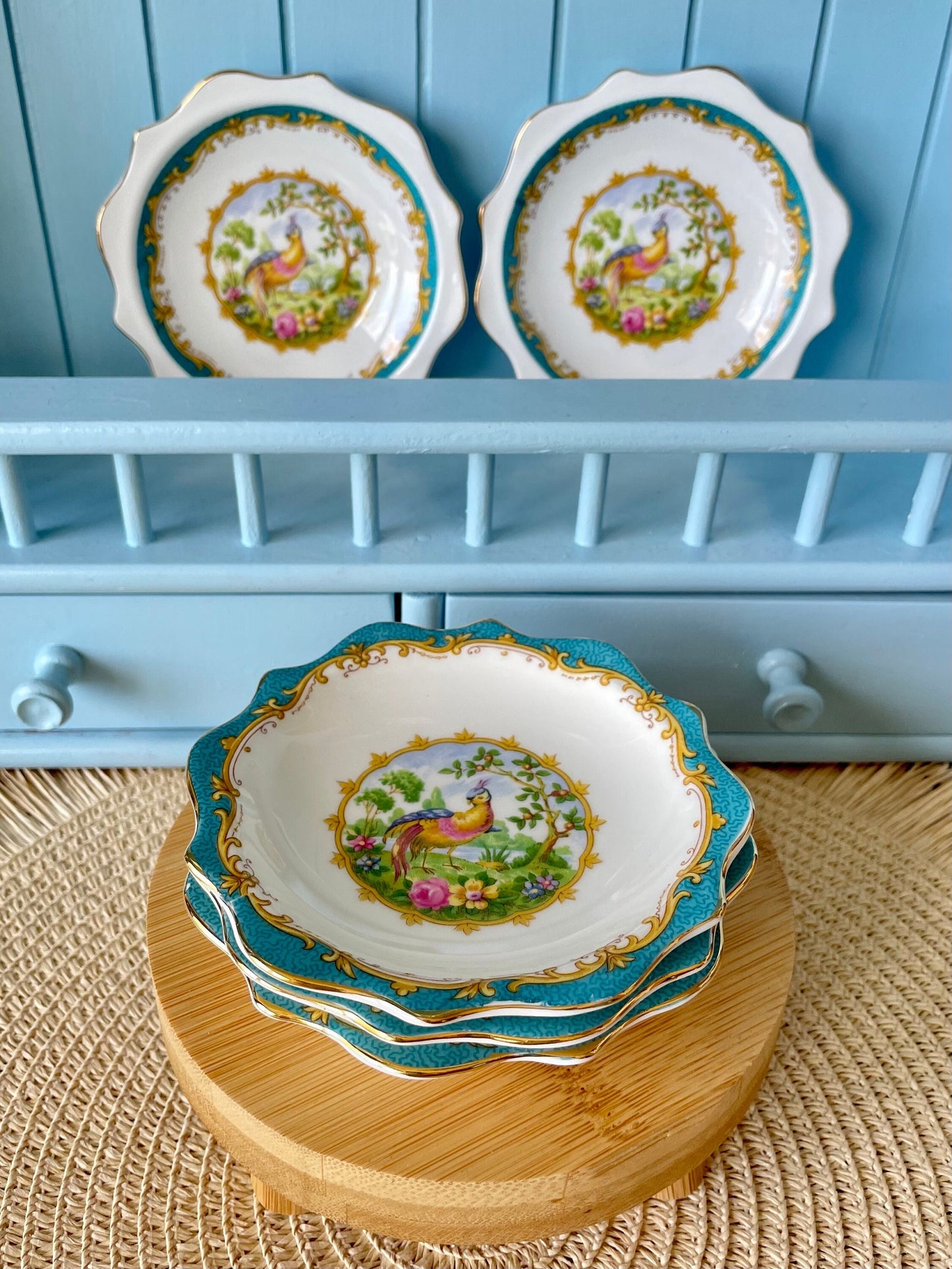 Rare Vintage Royal Albert "Chelsea Bird" Petit Four Dish, Fine Bone China, Pheasant Bird Blue Design, Previously Loved Antique, Made England