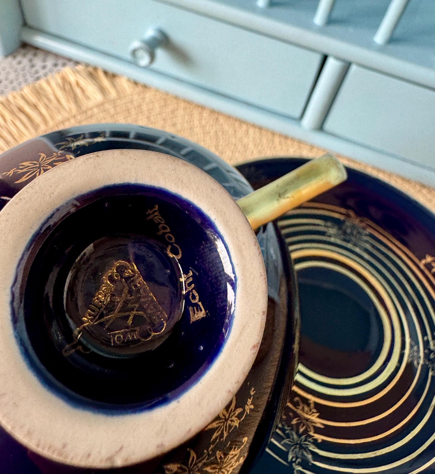 Vintage Wolf Kueps Echt Cobalt Demitasse Set, Perfect Gold Interior, Vintage German Porcelain, Cobalt Blue & Gold, Bavarian Demitasse TeaSet