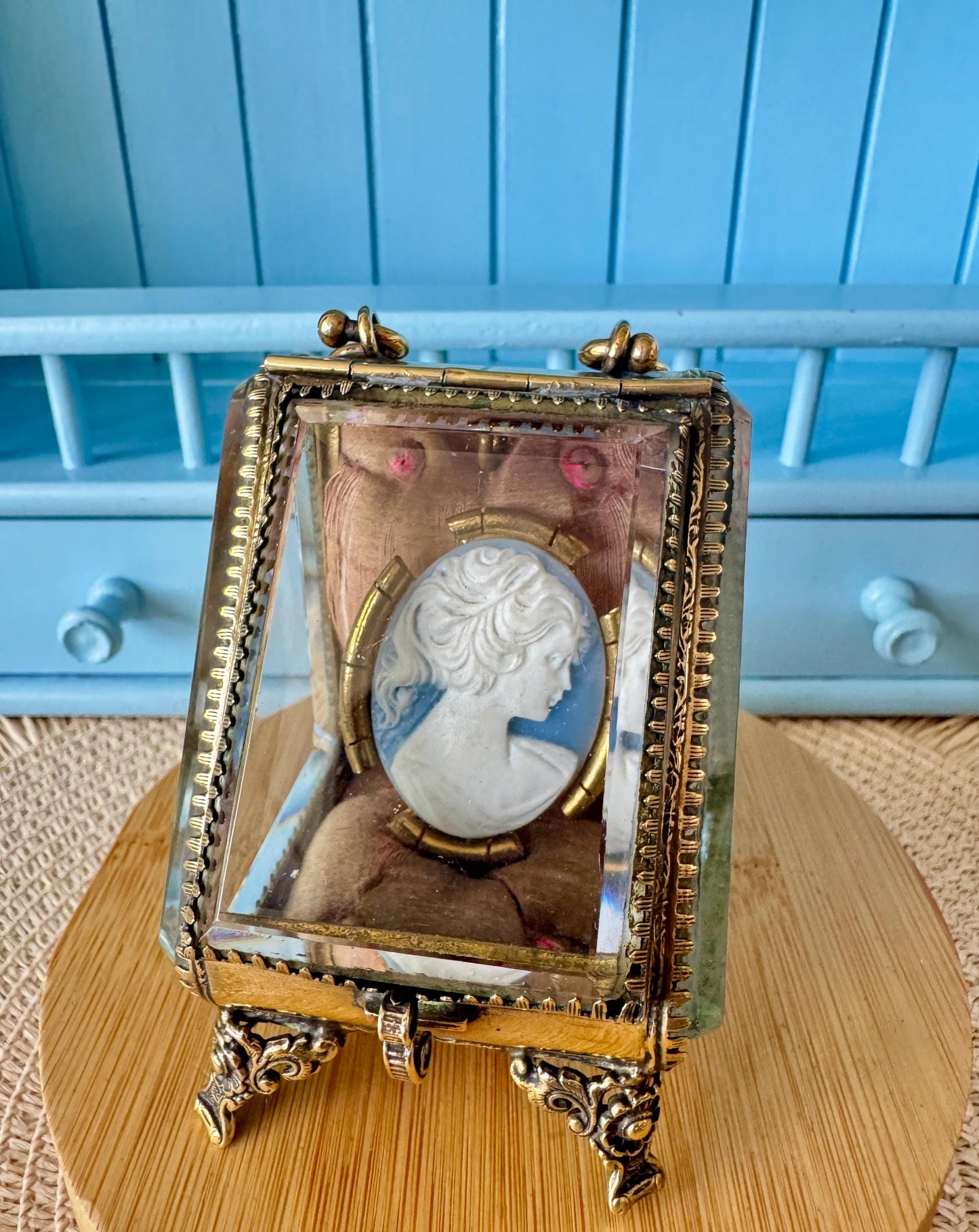 Rare Antique Parisian Glass & Ormolu Casket, Early 1900s Jewelry / Watch Display Box, Silk Lined, Heavy Bevelled Glass, Made in France