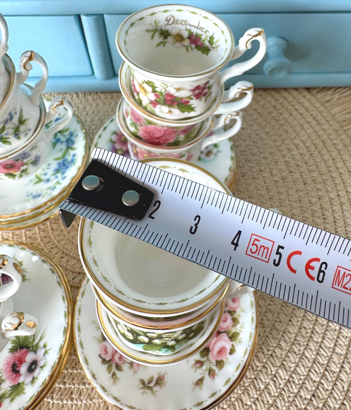 Mini Vintage TeaSet of 12 'Royal Albert' Flower Of The Month Miniature Sized Cup & Saucer, Bone China, Perfect Gift, Set of 12, England