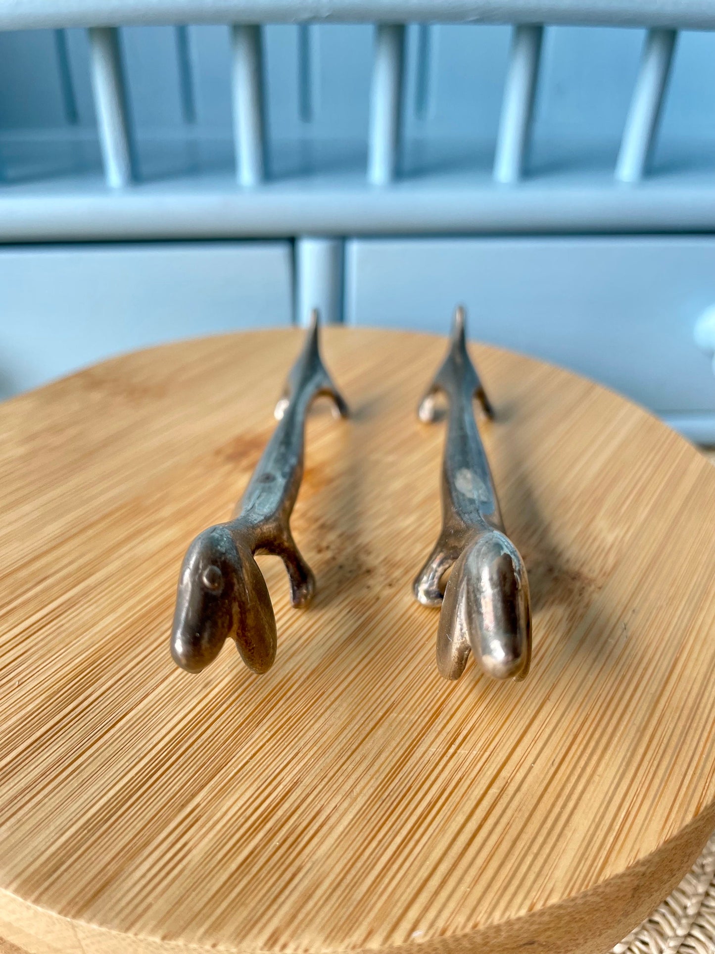 Beautiful Vintage Dachshund Silver Metal Knife Rests, Previously Loved French Antique, Collectors Item, Lovely Gift, Made In France In 1970
