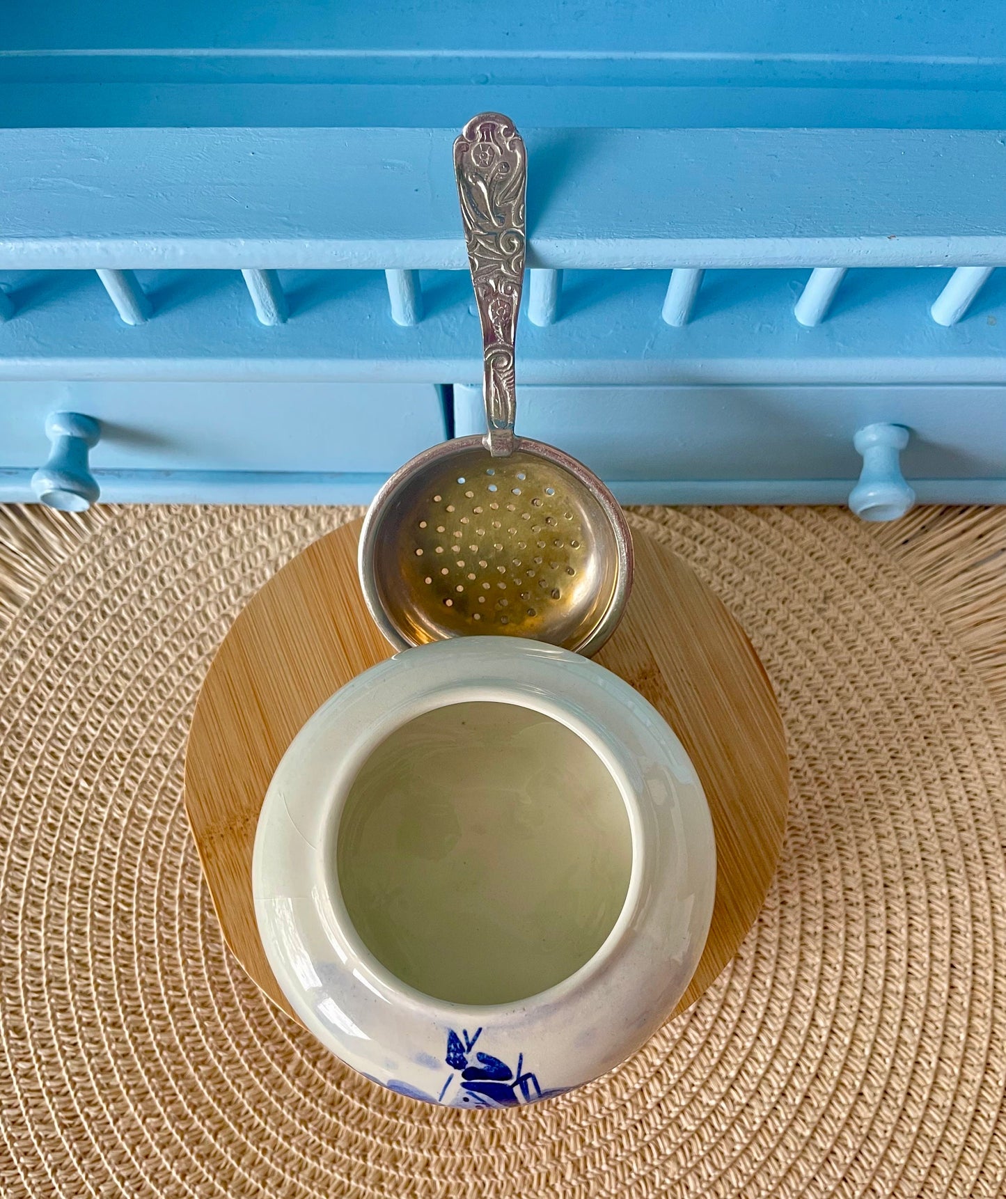 Beautiful Silver Plated Tea Strainer 'Delft Blauw', Previously Loved, Collectors Item, Vintage Gift, Porcelain Drip Bowl, Handpainted Delft