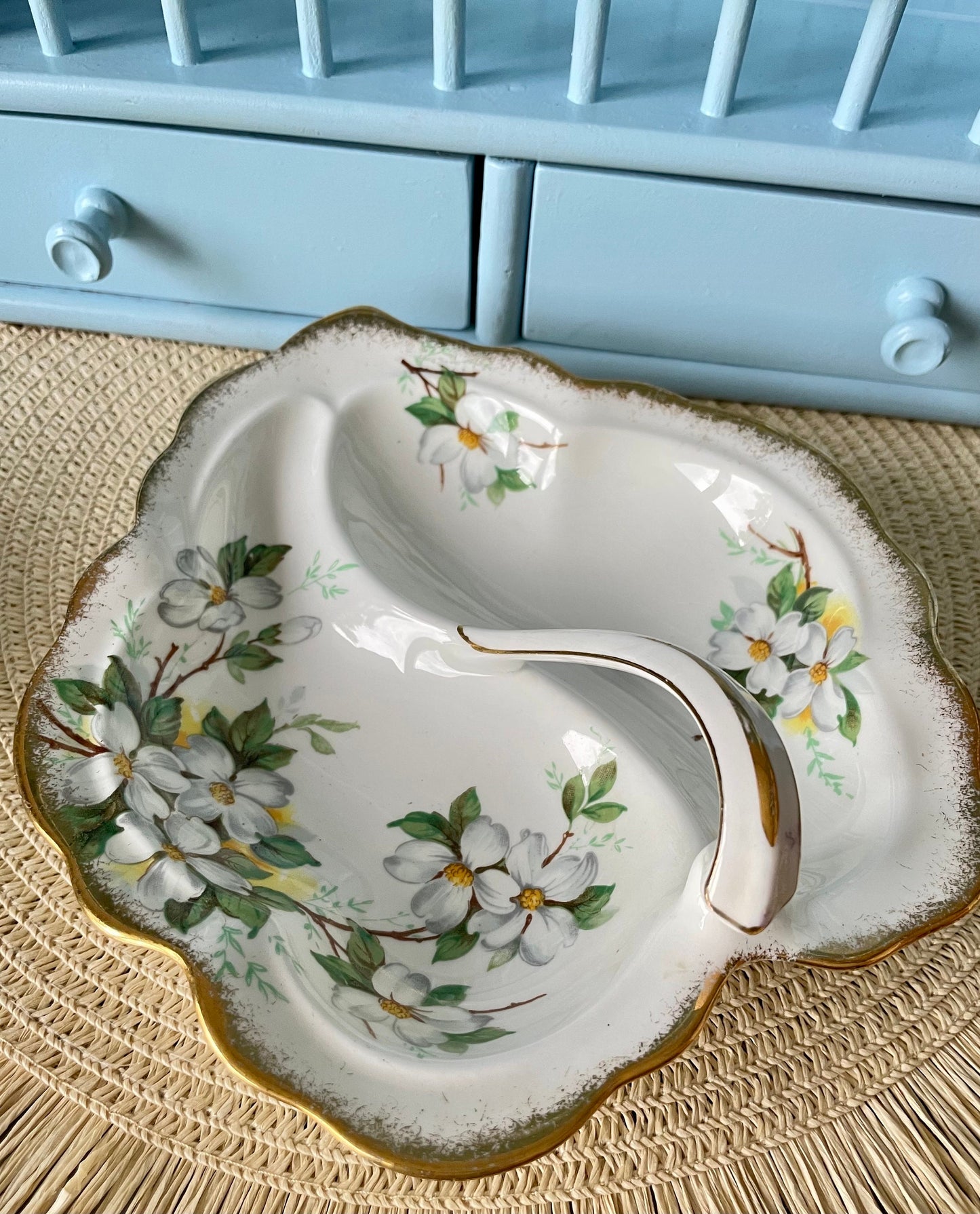 Hard To Find Vintage Royal Albert Dogwood Leaf Shaped Dish, Bonbon Dish, Previously Loved, Perfect For High Tea's Or Add To Collection