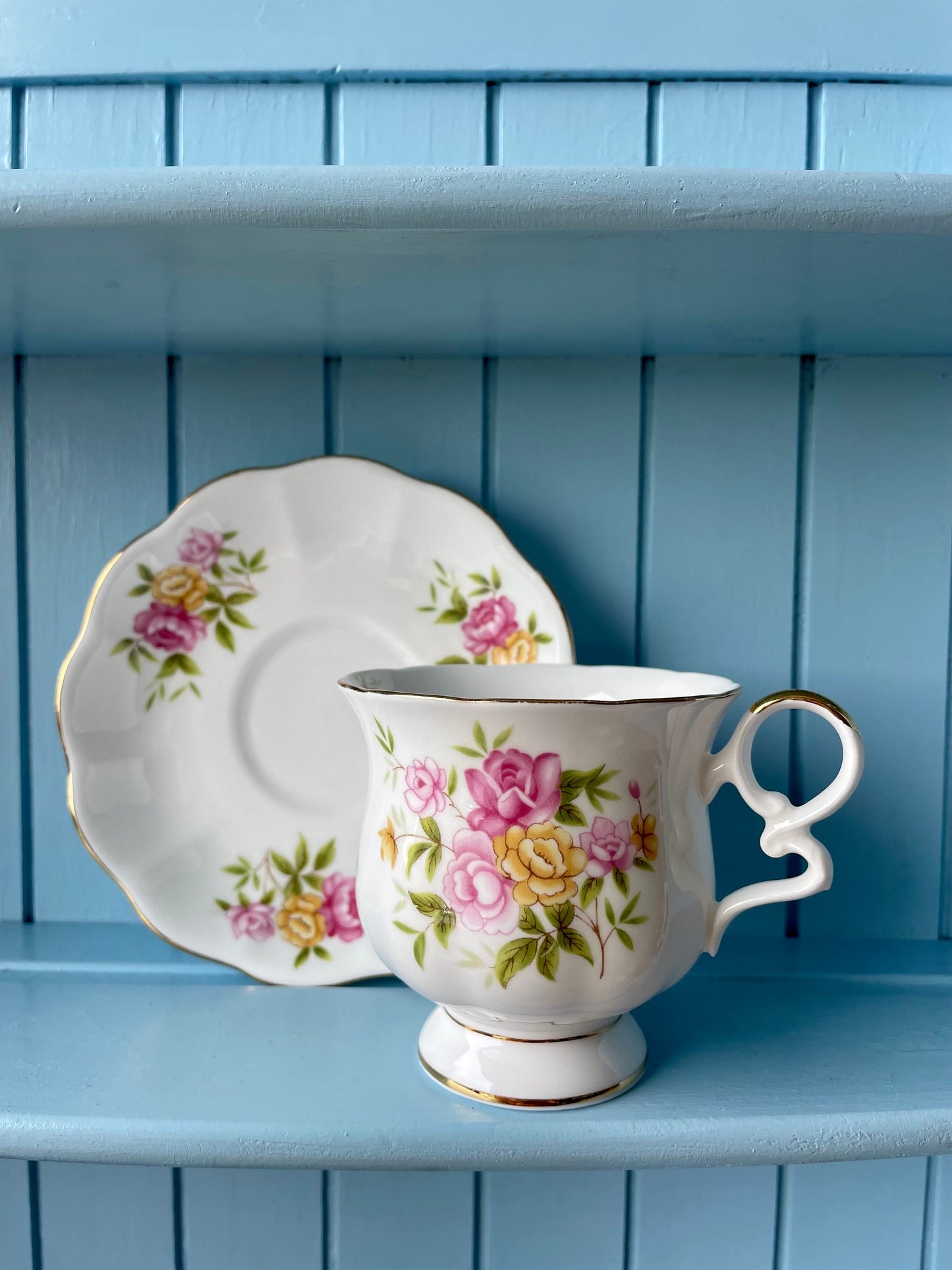 Vintage Royal Ascot 'Country Bouquet' Tea Cup And Saucer, Made In England. Fine Bone China, Previously Loved Cup, Antique British TeaCup