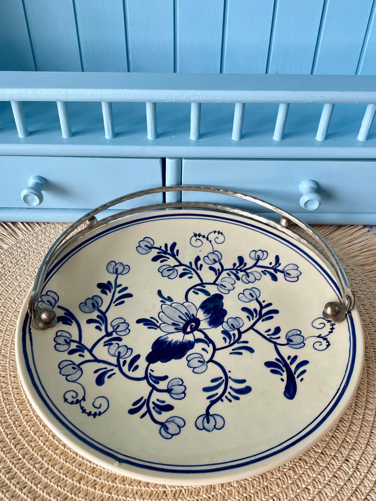 Beautiful Silver Plated 'Delft Blauw' Serving Plate with Handle, Previously Loved, Collectors Item, Vintage Bonbon Plate, Handpainted Delft