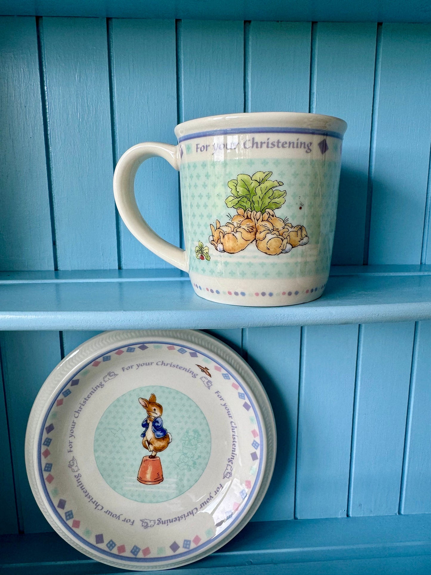 Vintage Wedgwood "Peter Rabbit" Christening Set, 3 Piece Set of Mug, Plate & Bowl, Beatrix Potter, Perfect Christening Gift, Made in England