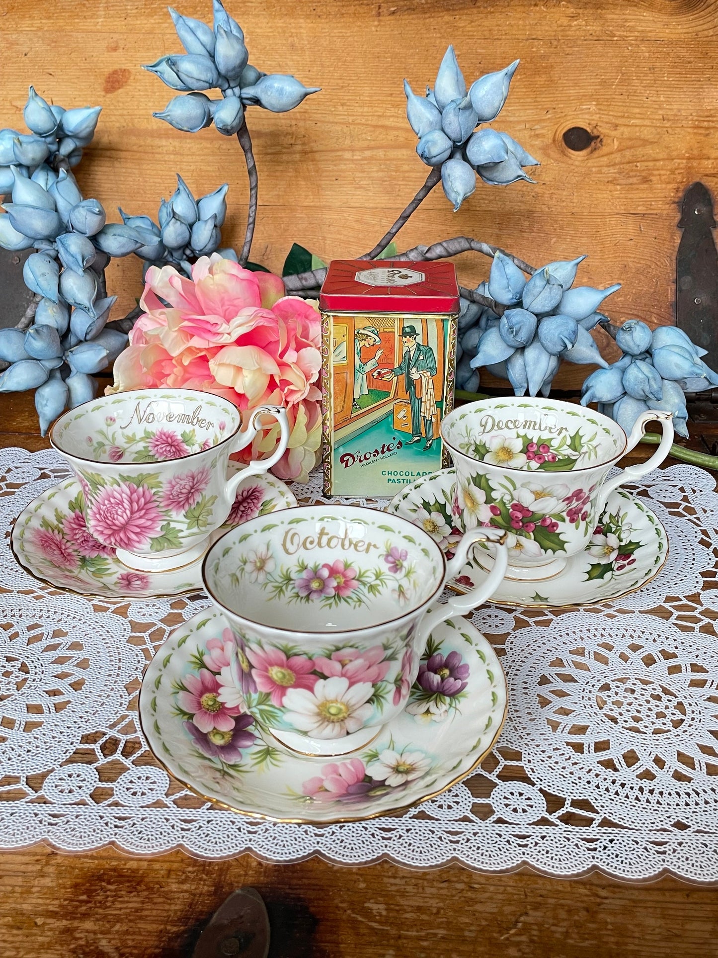 Royal Albert Flower Of The Month Gentleman Sized Duo's Cup & Saucer, Fine Bone China, Royal High Tea Party, Bridal Party. Collectors Item!