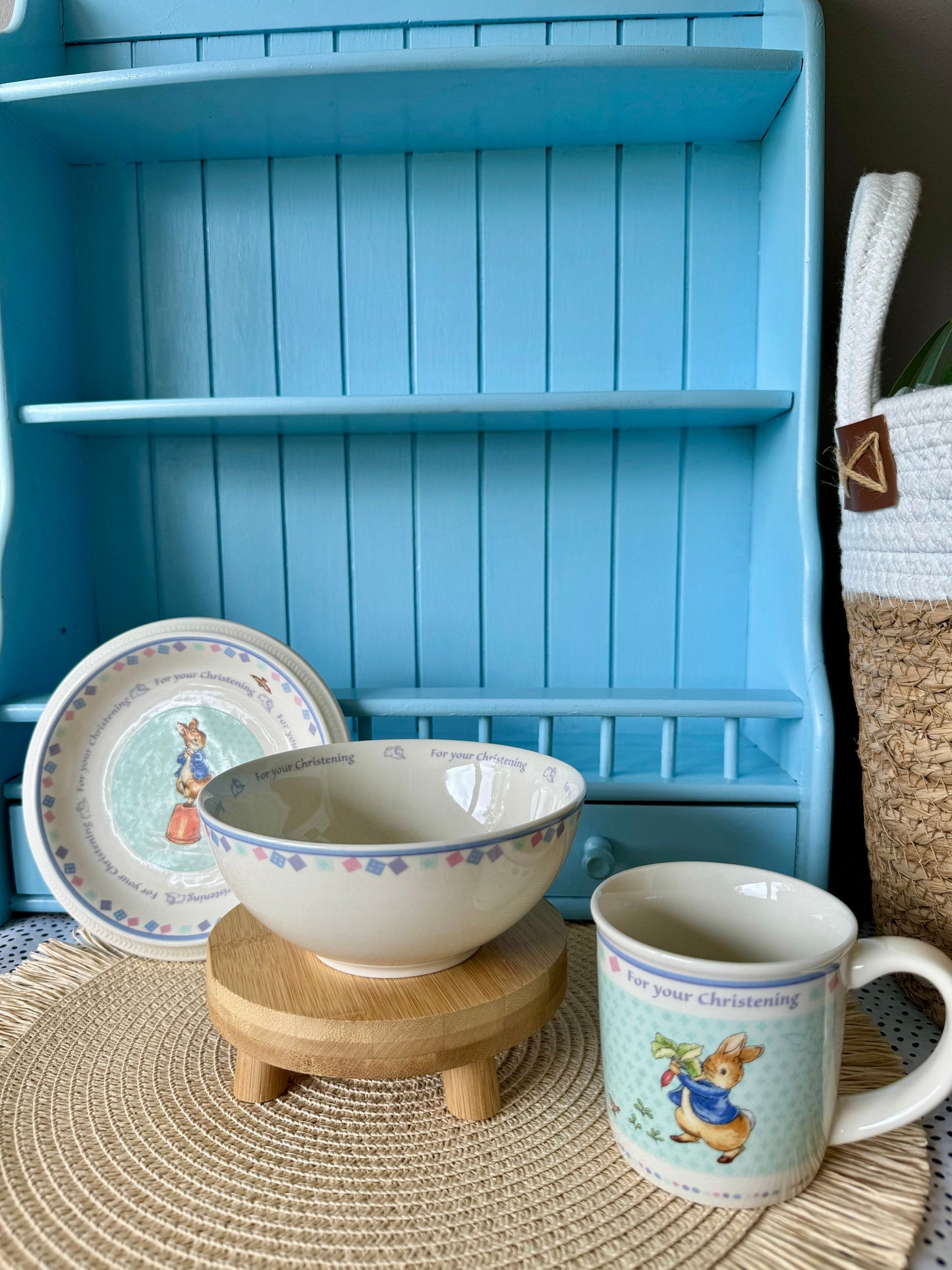 Vintage Wedgwood "Peter Rabbit" Christening Set, 3 Piece Set of Mug, Plate & Bowl, Beatrix Potter, Perfect Christening Gift, Made in England