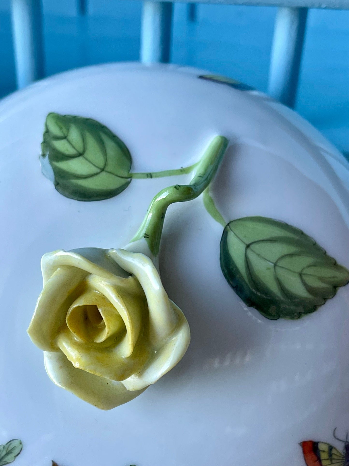Pretty Vintage Herend Rothschild Birds Trinket Dish, HandPainted, Hungarian Porcelain, Yellow Rose Finial, Previously Loved, Made in Hungary