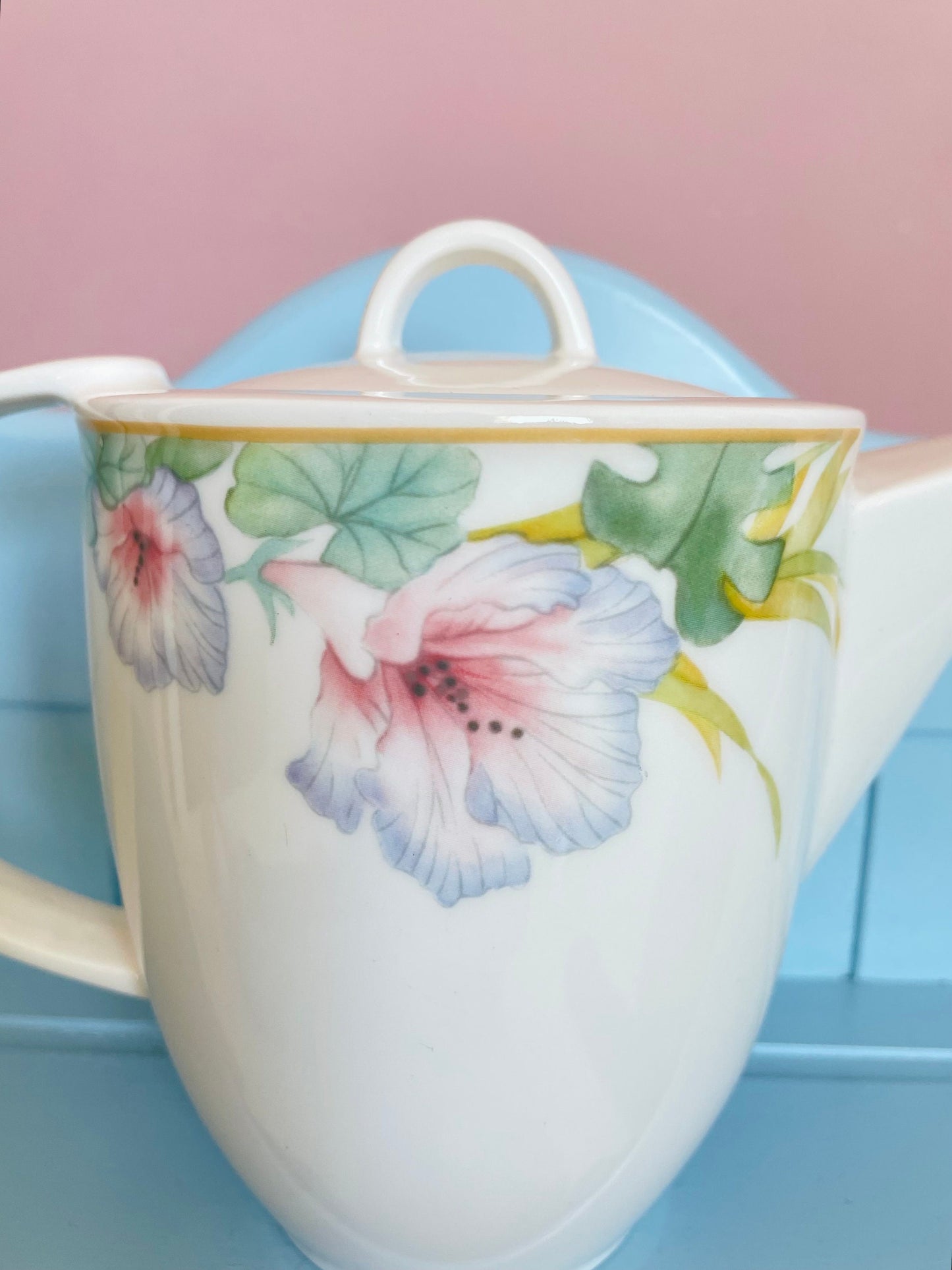 Vintage Villeroy & Boch "Exotica" Teapot With 2 Teacups Saucers, Porcelain From Luxembourg, Previously Loved, High-Tea, Rare Set 80's style