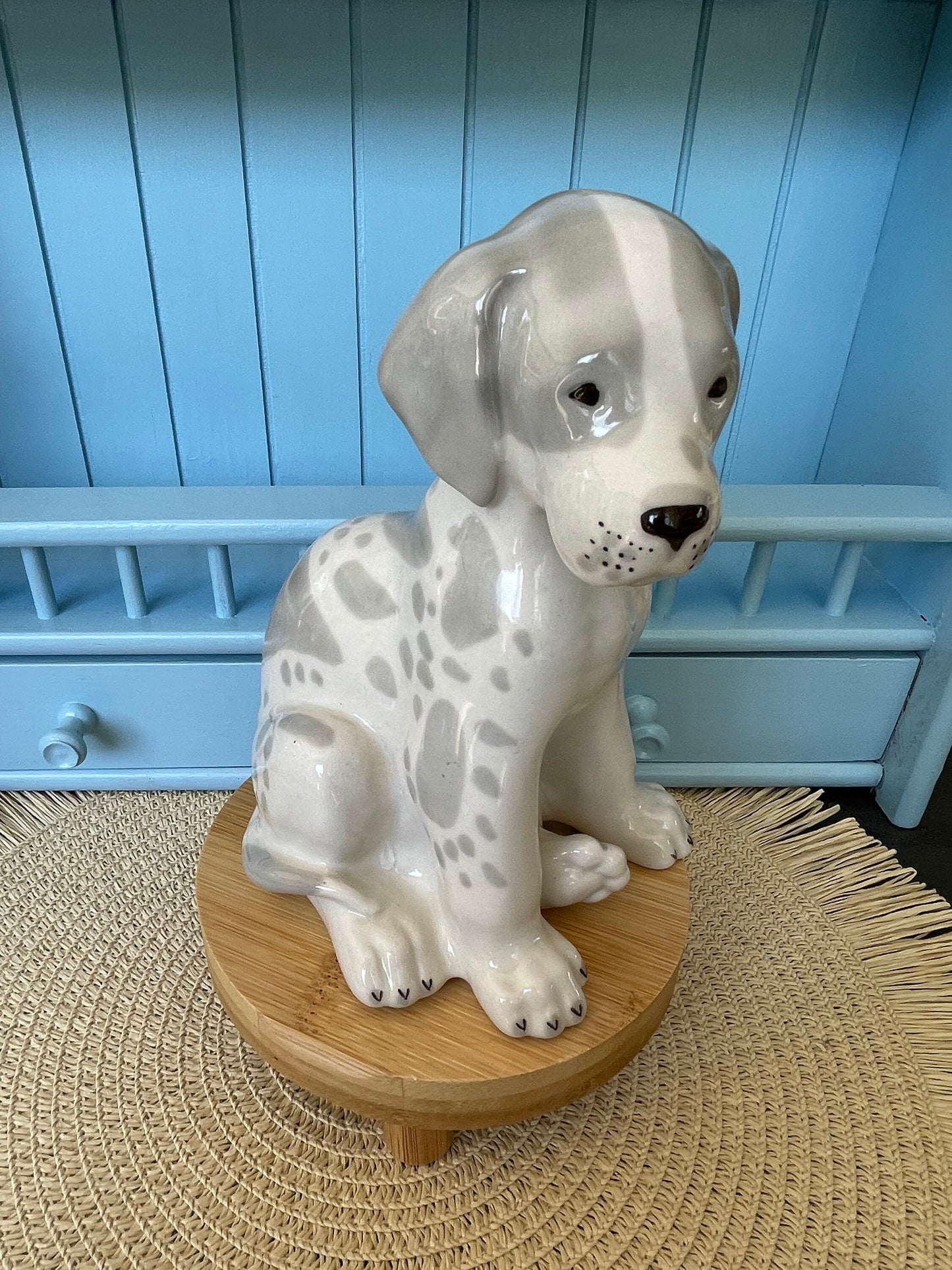 Vintage "Lomonosov" Puppy Figurine, Made in the Soviet Union ~ USSR, Sitting Grey Puppy Porcelain Figurine, Previously Loved, Antique Puppy