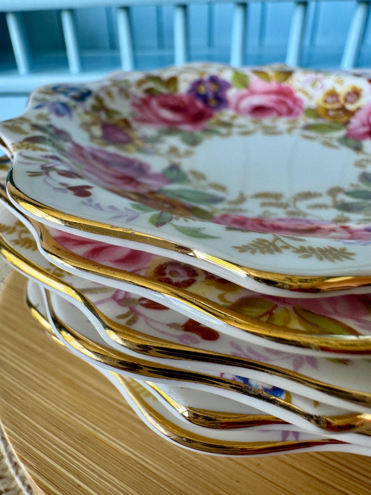Vintage Royal Albert "Serena " Set of 6 Petit Four Dishes, Bone China, Pink Roses & Lavender Flowers Design, Previously Loved, Made England