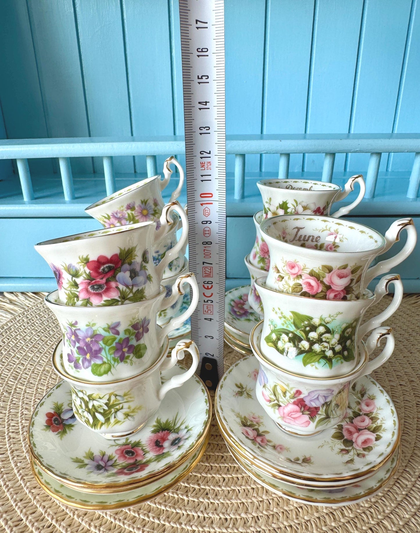 Mini Vintage TeaSet of 12 'Royal Albert' Flower Of The Month Miniature Sized Cup & Saucer, Bone China, Perfect Gift, Set of 12, England