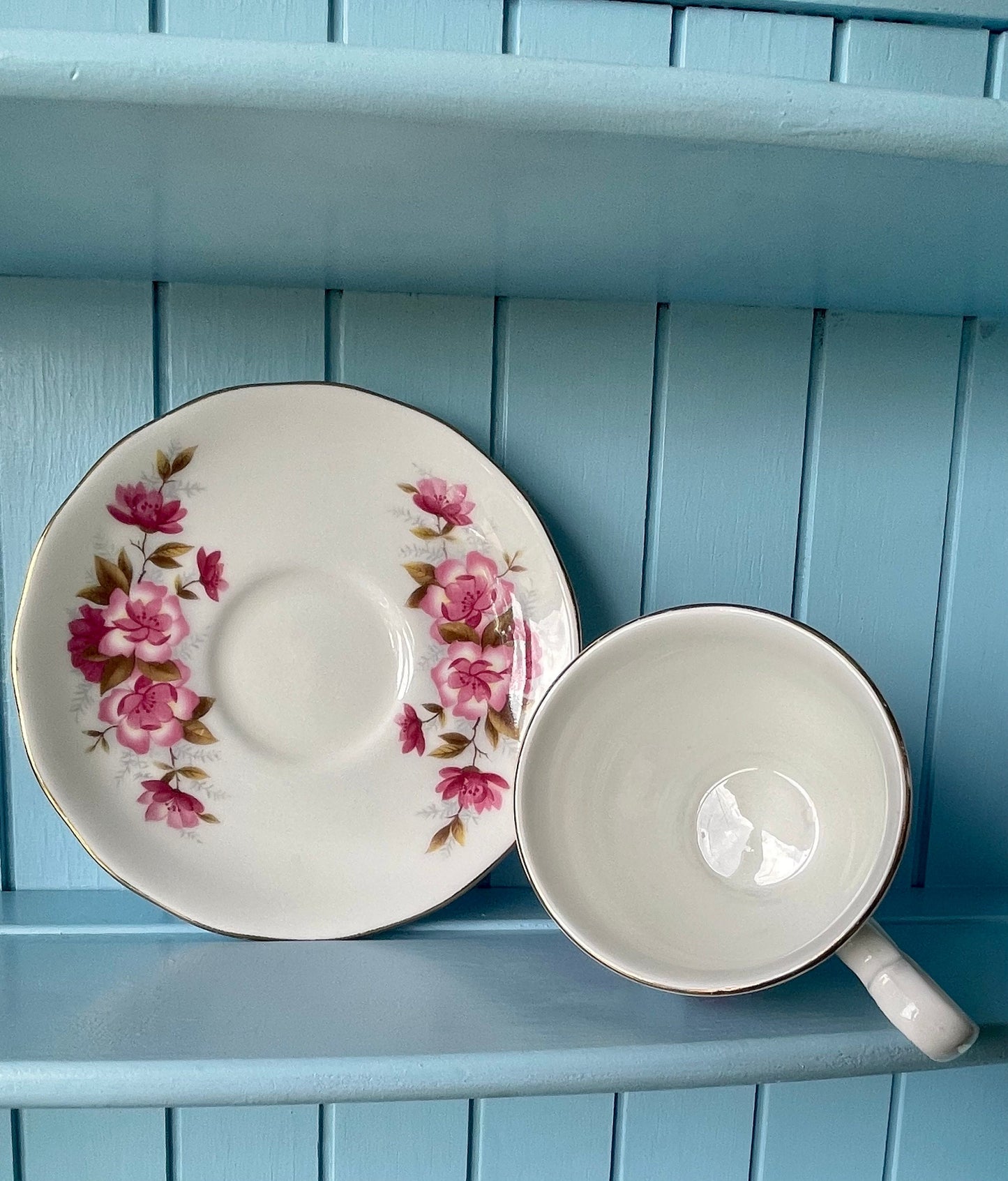 Vintage Queen Anne Cherry Blossom, Pink Floral Bone Tea Cup and Saucer, Antique English China, Previously Loved Vintage Cup, High-Tea Party