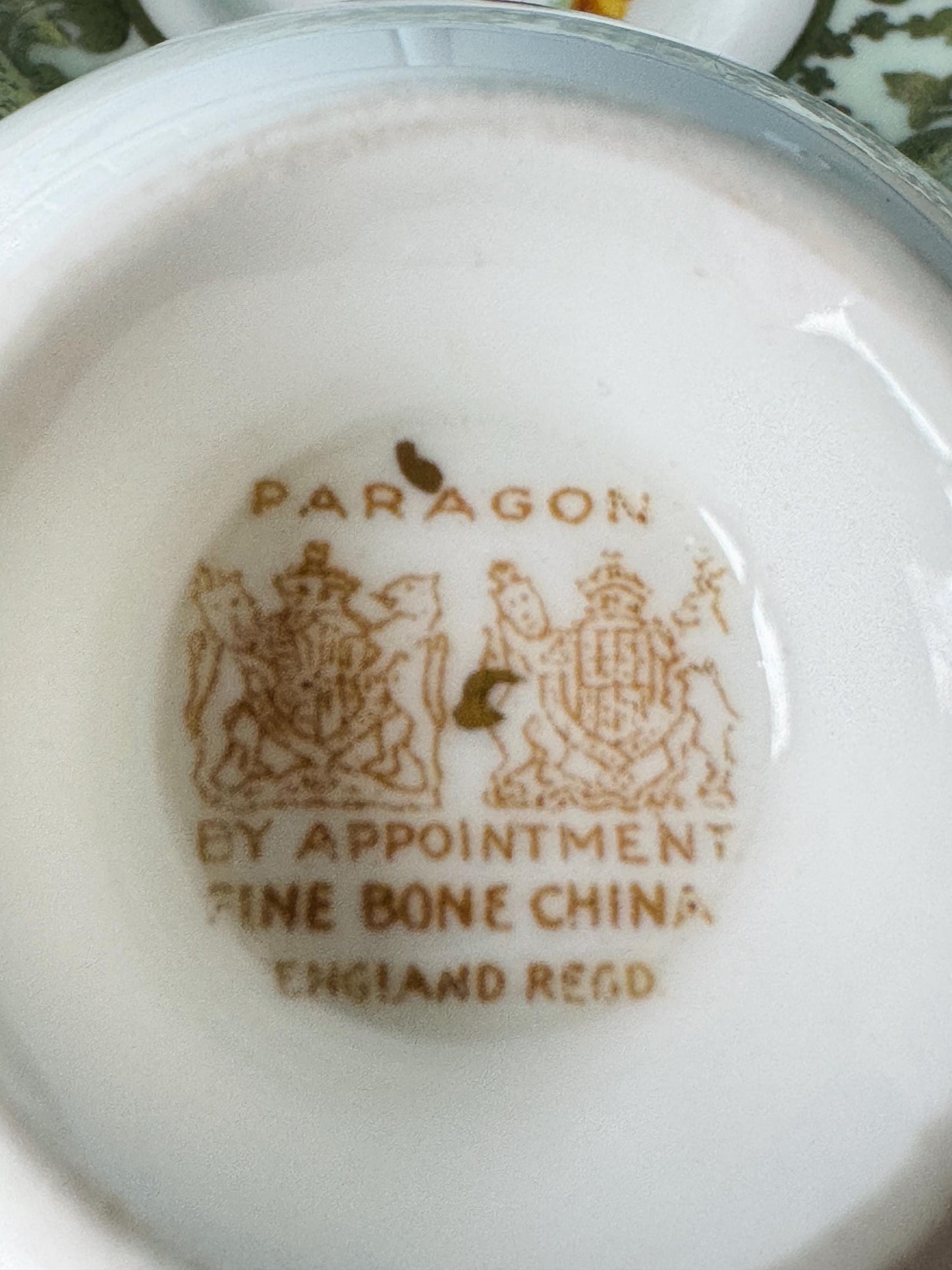 2 Rare Vintage 1940s Paragon Pastel Green Espresso Cup Saucer, Bone China, Floral Design, by Appointment HM Queen Elizabeth, Double Warrant!