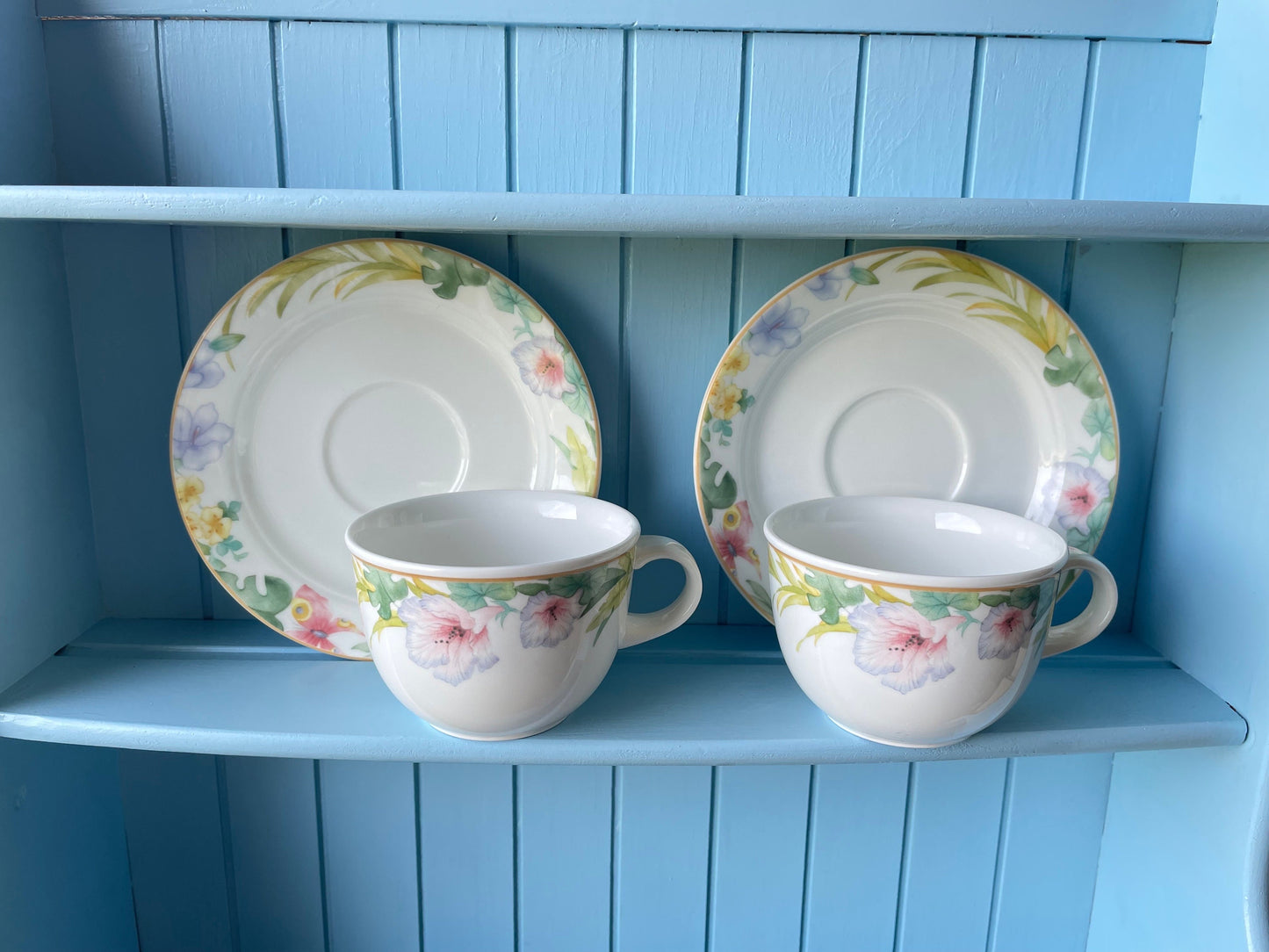 Vintage Villeroy & Boch "Exotica" Teapot With 2 Teacups Saucers, Porcelain From Luxembourg, Previously Loved, High-Tea, Rare Set 80's style