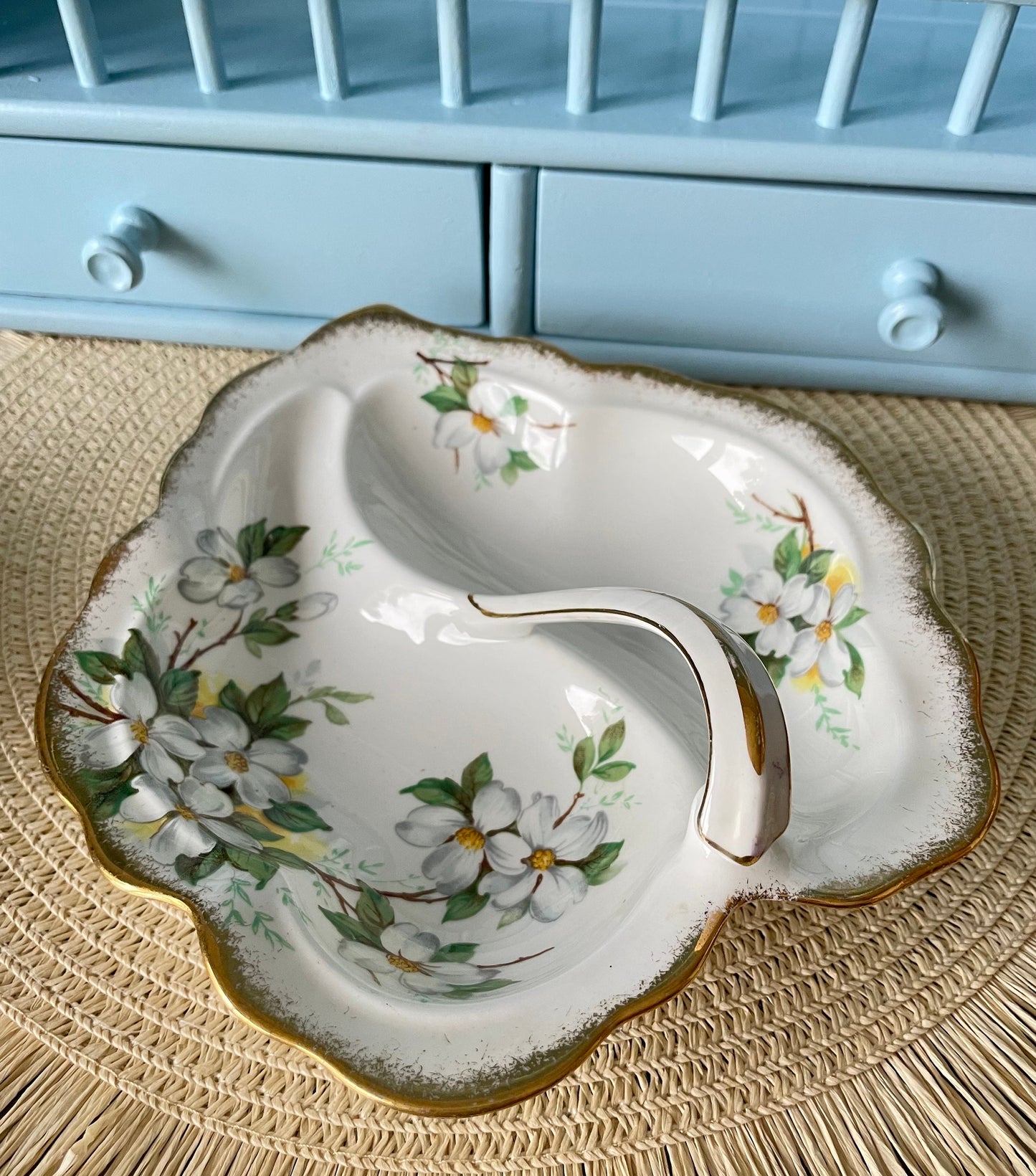 Hard To Find Vintage Royal Albert Dogwood Leaf Shaped Dish, Bonbon Dish, Previously Loved, Perfect For High Tea's Or Add To Collection