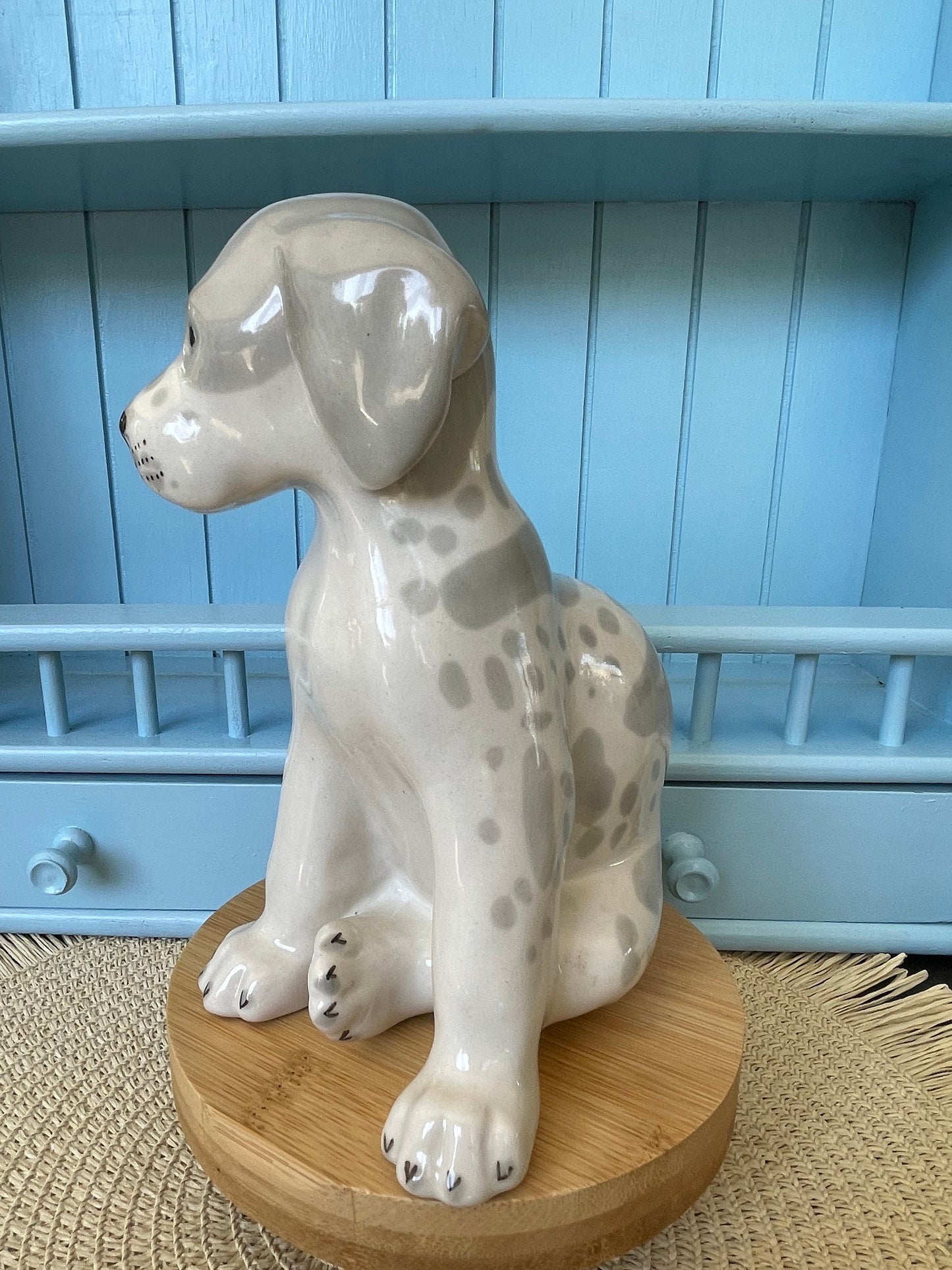 Vintage "Lomonosov" Puppy Figurine, Made in the Soviet Union ~ USSR, Sitting Grey Puppy Porcelain Figurine, Previously Loved, Antique Puppy