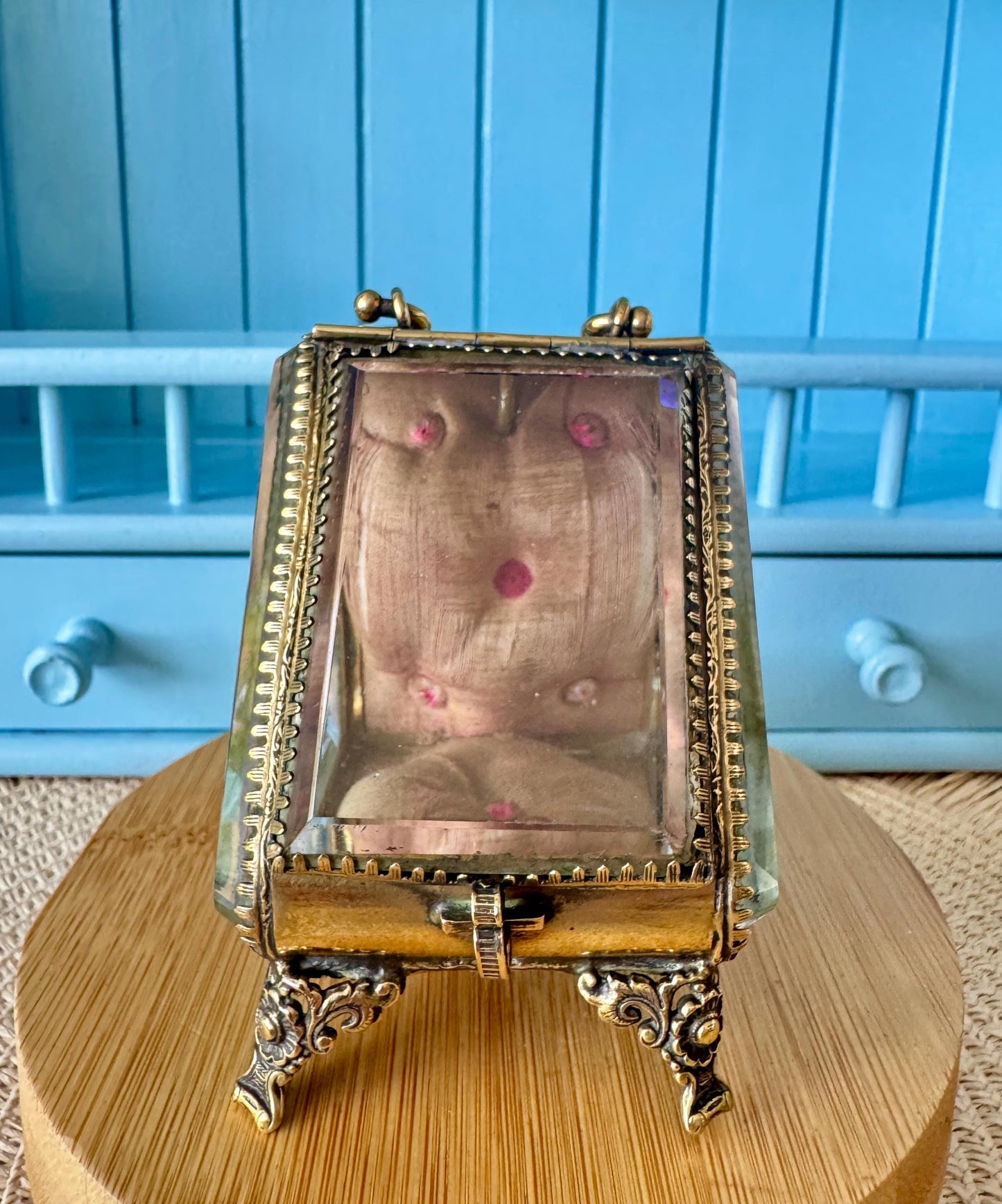Rare Antique Parisian Glass & Ormolu Casket, Early 1900s Jewelry / Watch Display Box, Silk Lined, Heavy Bevelled Glass, Made in France