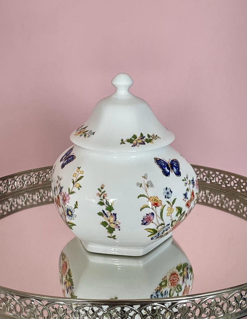 Aynsley Cottage Hexagonal Ginger Jar, Beautiful Vintage In Perfect Condition, Lidded Cookie Jar, Collectors Item, Fine Bone China England