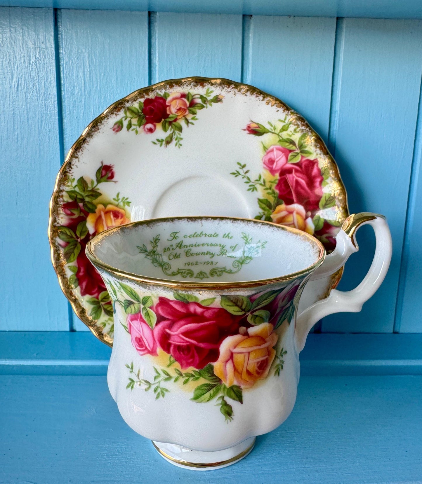 Vintage Royal Albert 25th Anniversary 'Old Country Roses' CoffeeCup and Saucer, Fine Bone China, Special Edition Royal Albert, England