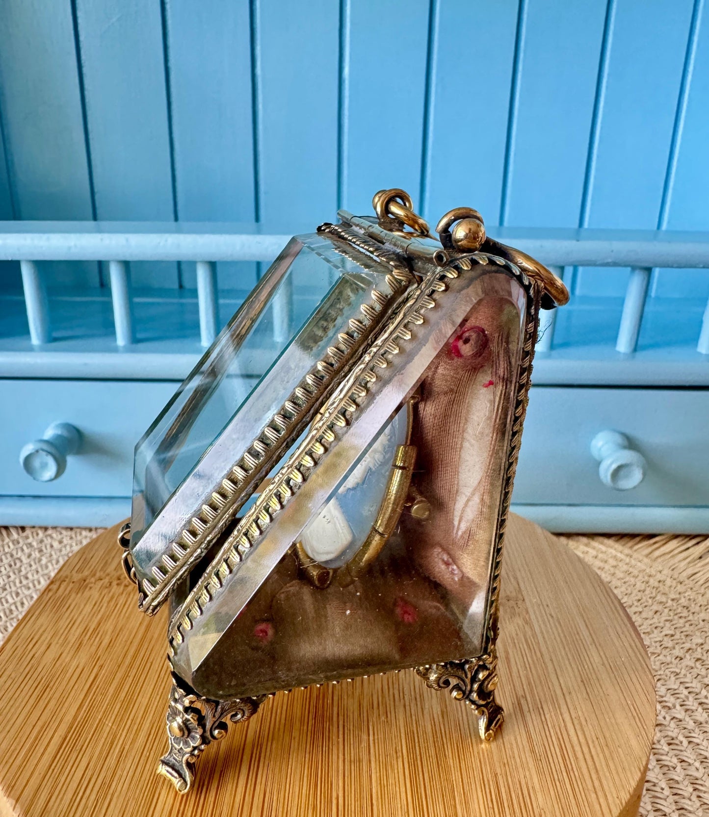 Rare Antique Parisian Glass & Ormolu Casket, Early 1900s Jewelry / Watch Display Box, Silk Lined, Heavy Bevelled Glass, Made in France
