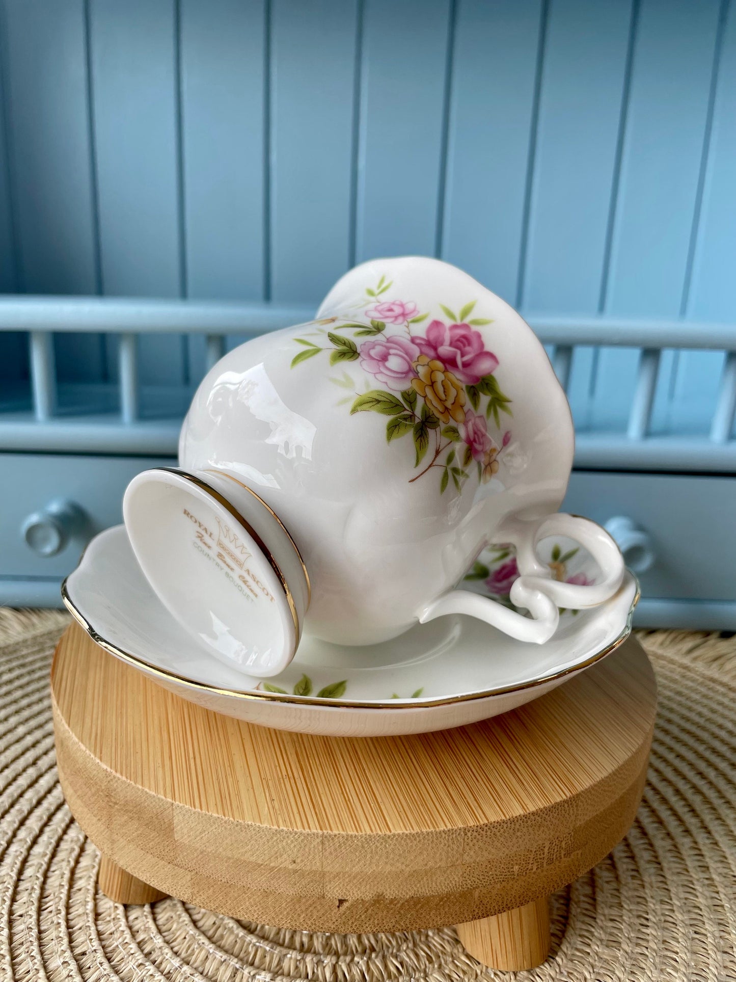 Vintage Royal Ascot 'Country Bouquet' Tea Cup And Saucer, Made In England. Fine Bone China, Previously Loved Cup, Antique British TeaCup