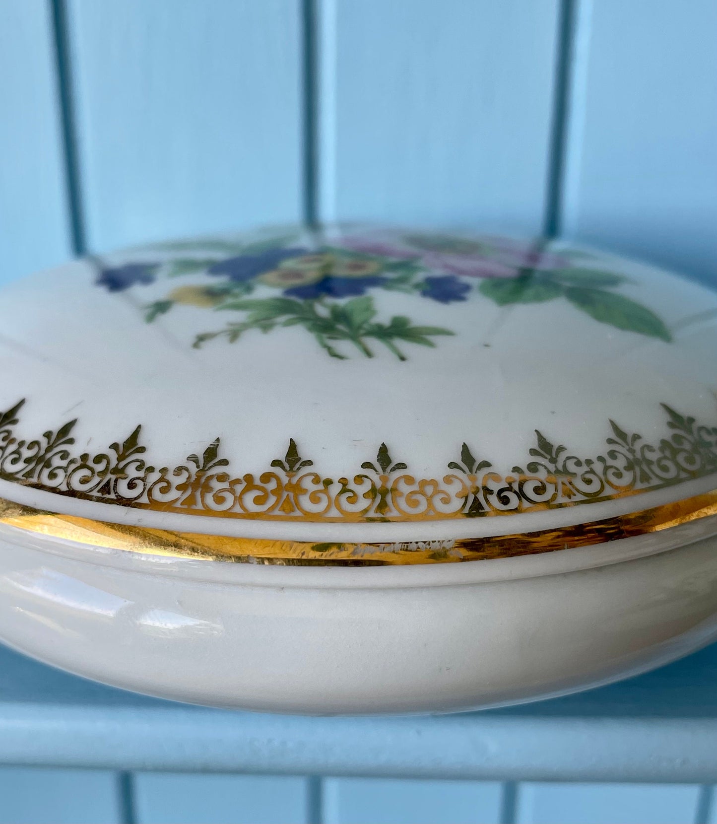 Hard To Find Vintage Limoges France Floral Lidded Trinket Box, Gold And Porcelain, Previously Loved, Very Collectible, French Antique
