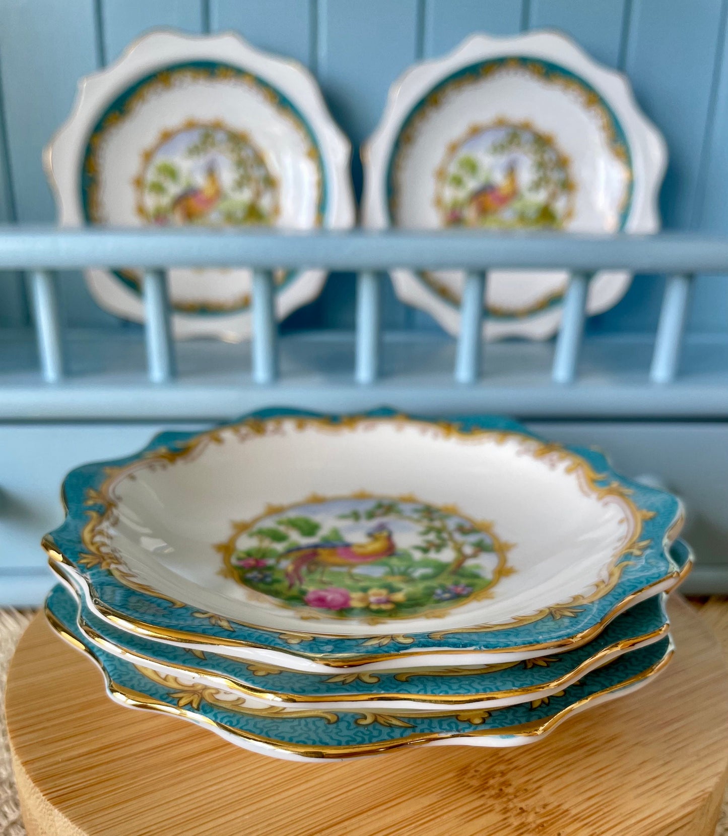 Rare Vintage Royal Albert "Chelsea Bird" Petit Four Dish, Fine Bone China, Pheasant Bird Blue Design, Previously Loved Antique, Made England