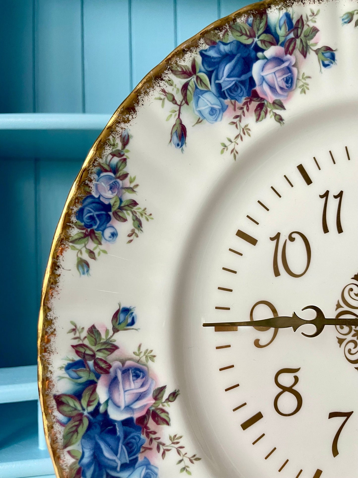 Hard to Find Royal Albert 'Moonlight Rose' Astral Quartz Clock: Timeless Elegant Wall Piece, Beautiful Blue Roses Decor, Made in England