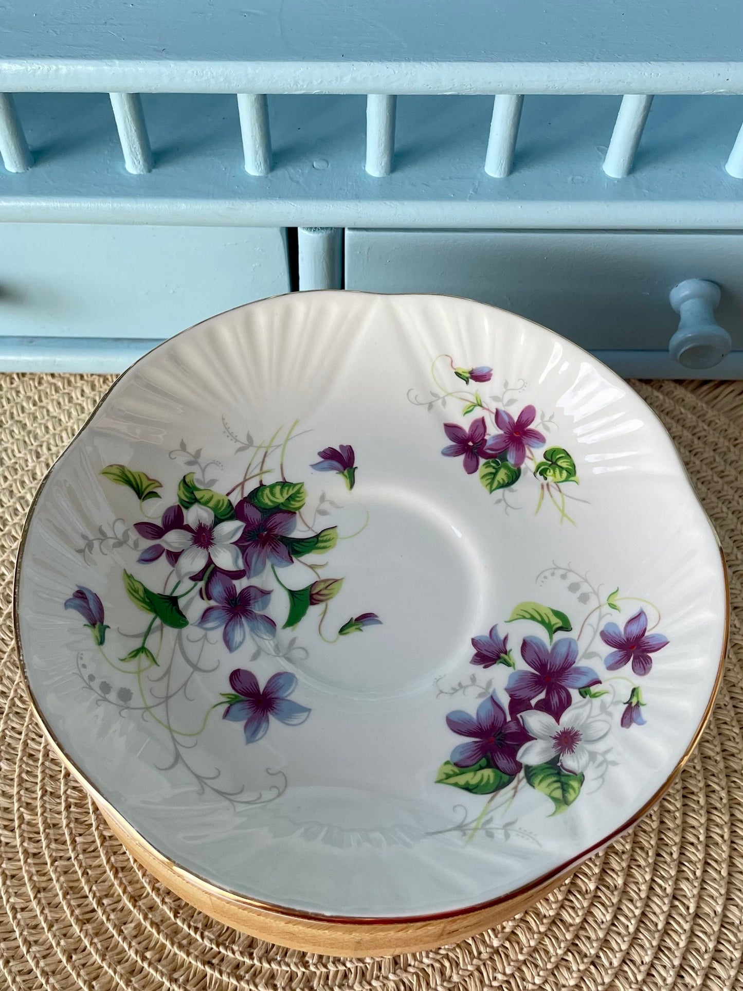 Vintage Crown Staffordshire Tea Cup and Saucer, Purple Pansies, Fine Bone China, Previously Loved Antique Tea, For High-Tea, Made in England