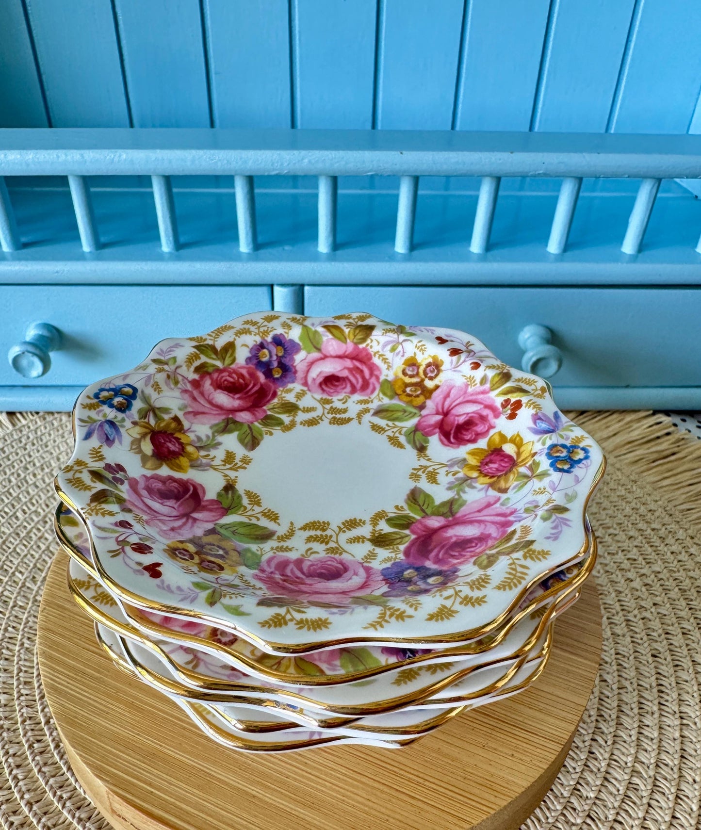 Vintage Royal Albert "Serena " Set of 6 Petit Four Dishes, Bone China, Pink Roses & Lavender Flowers Design, Previously Loved, Made England