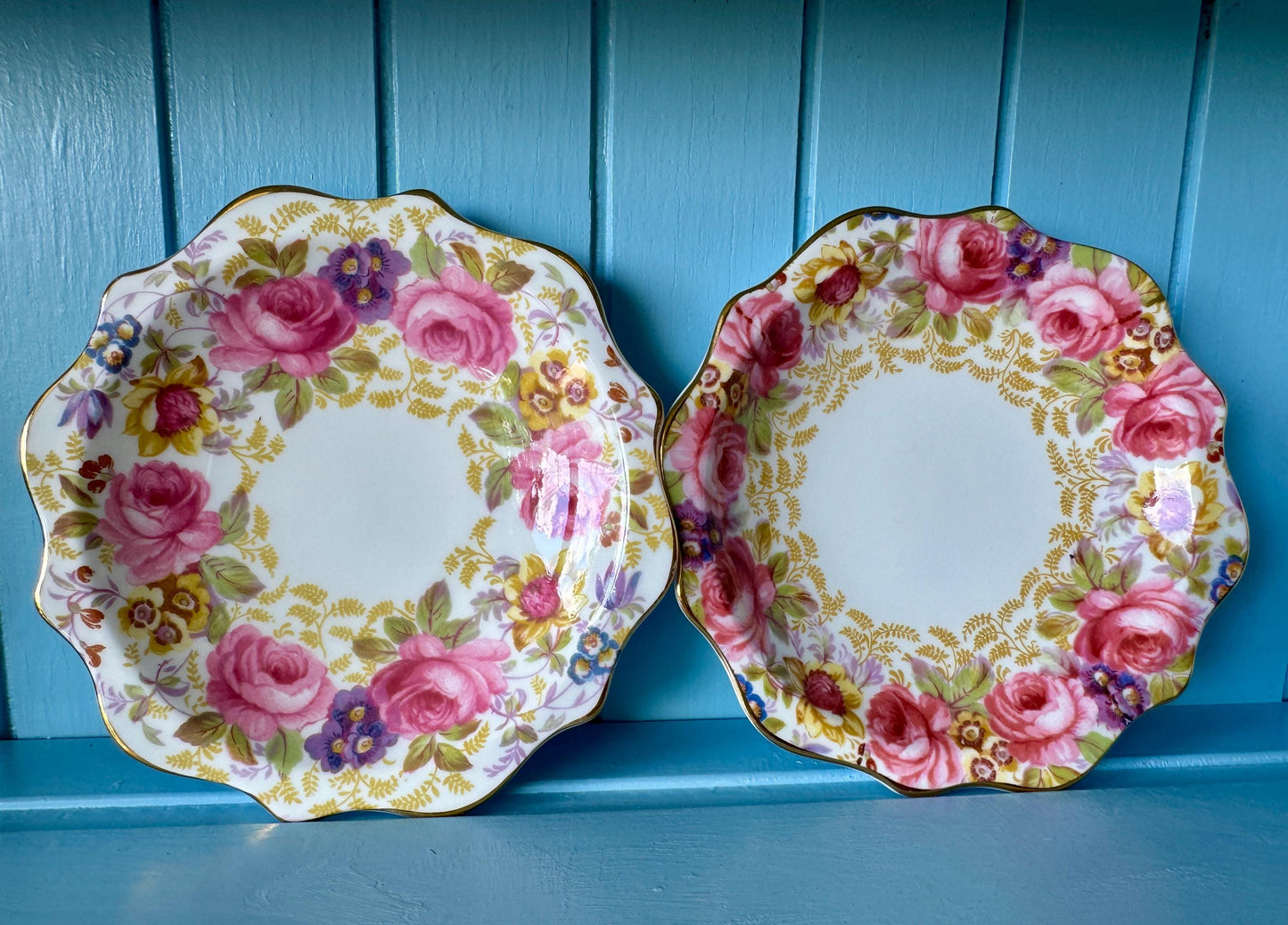 Vintage Royal Albert "Serena " Set of 6 Petit Four Dishes, Bone China, Pink Roses & Lavender Flowers Design, Previously Loved, Made England