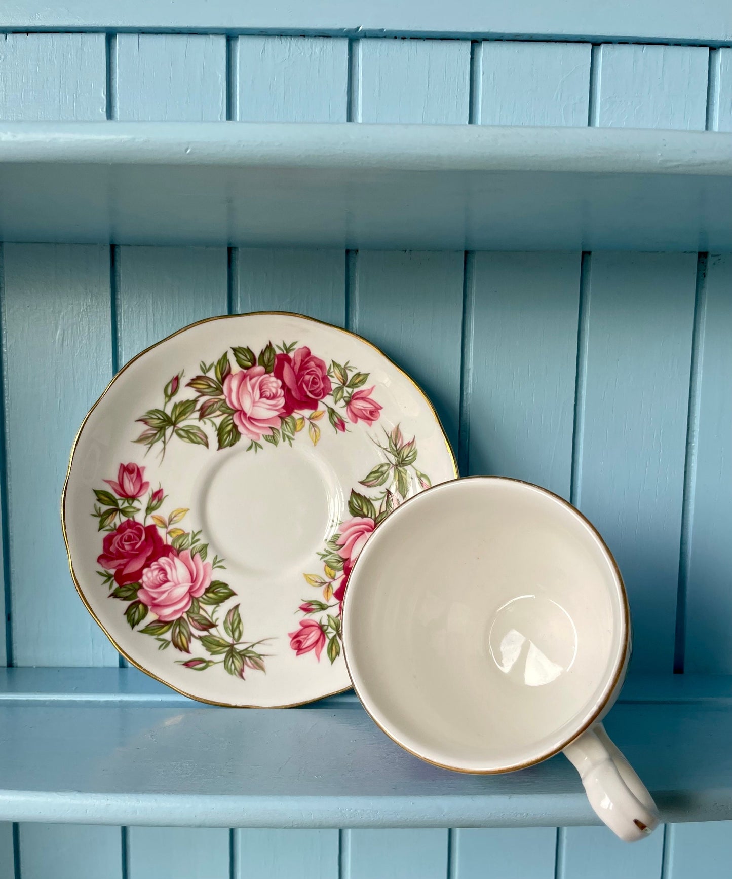 Vintage Queen Anne Cherry Blossom, Pink Floral Bone Tea Cup and Saucer, Antique English China, Previously Loved, Ribbed Cup, Made in England