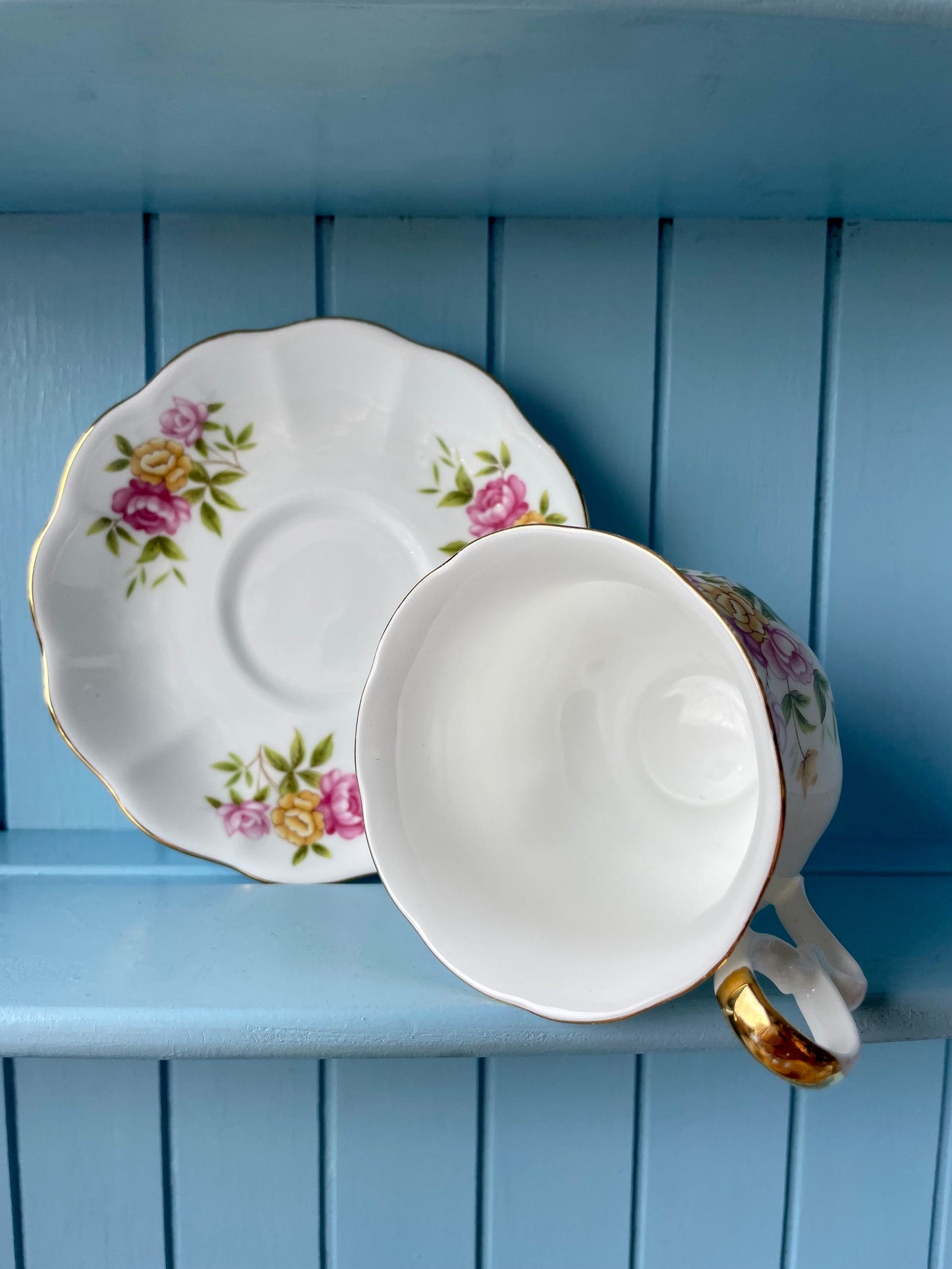 Vintage Royal Ascot 'Country Bouquet' Tea Cup And Saucer, Made In England. Fine Bone China, Previously Loved Cup, Antique British TeaCup