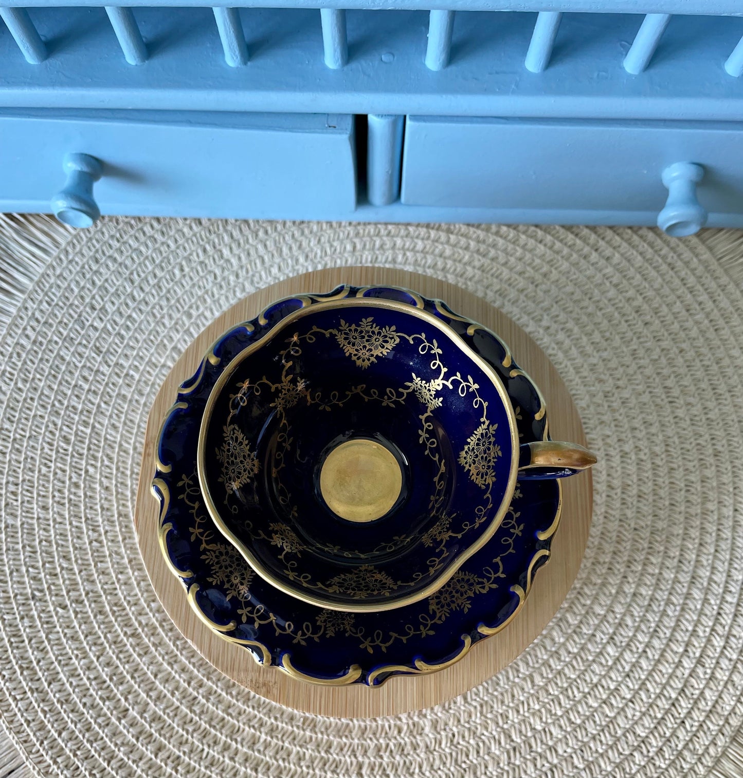 Very Rare Hard to Find Mint Condition, Vintage Lindner Kueps Bavaria Made in Germany Real Cobalt EspressoCup &Saucer, Kobalt Blue, 24 karat