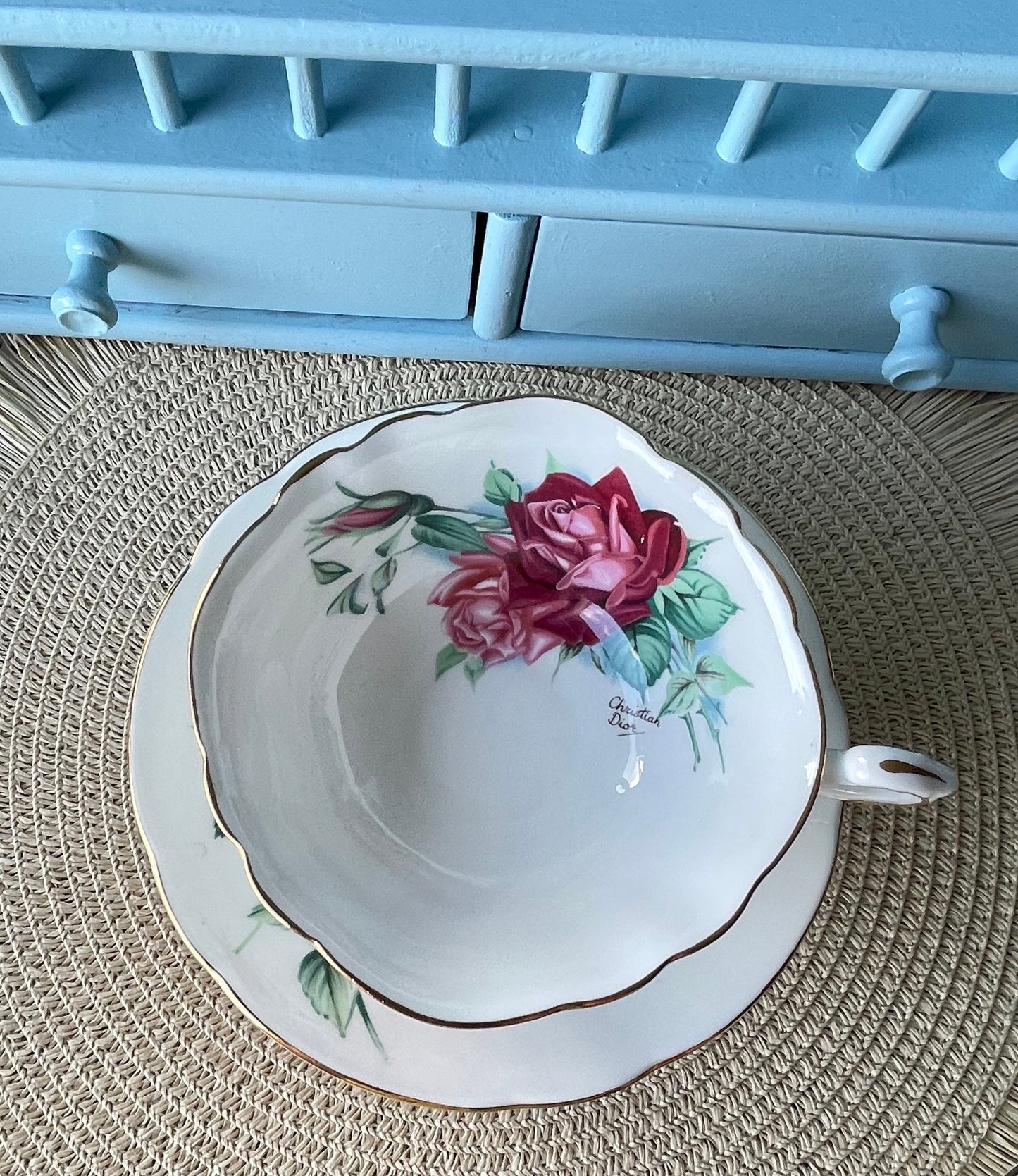 Very Rare Vintage Paragon 'Christian Dior' TeaCup And Saucer, Truly Unique find, Previously Loved, Special Edition, Christian Dior Signature