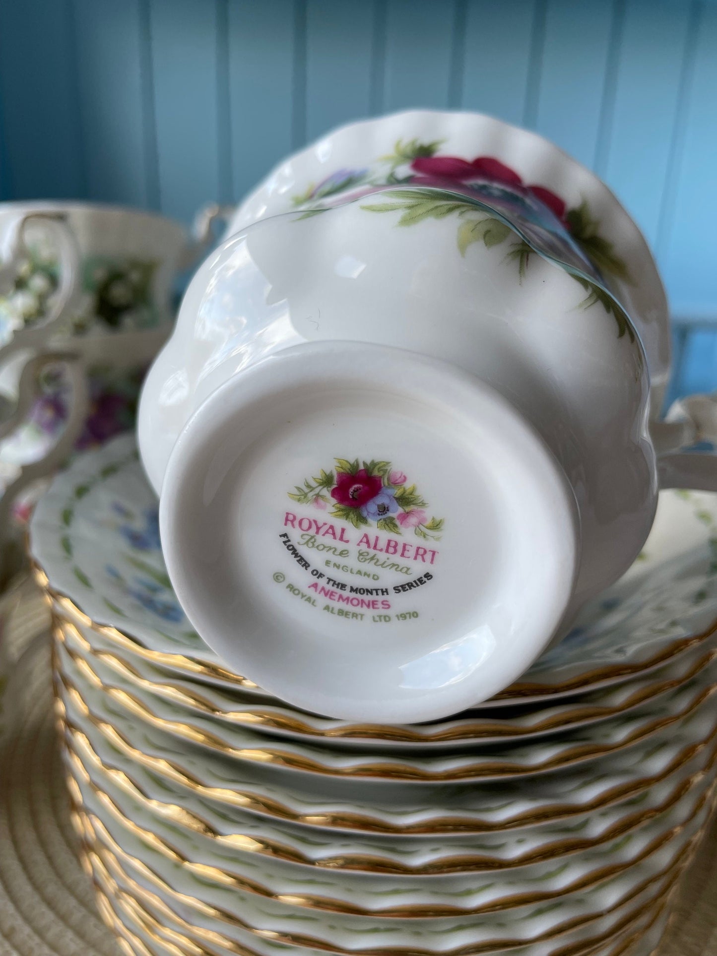 Vintage TeaSet of 12 'Royal Albert' Flower Of The Month Gentleman Sized Cup & Saucer, Fine Bone China, Perfect Gift, Made in England