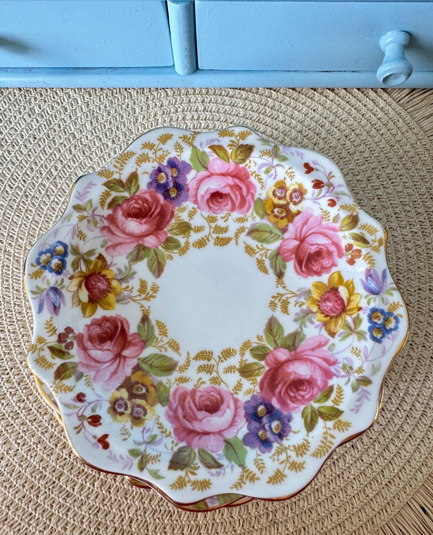 Vintage Royal Albert "Serena " Set of 6 Petit Four Dishes, Bone China, Pink Roses & Lavender Flowers Design, Previously Loved, Made England