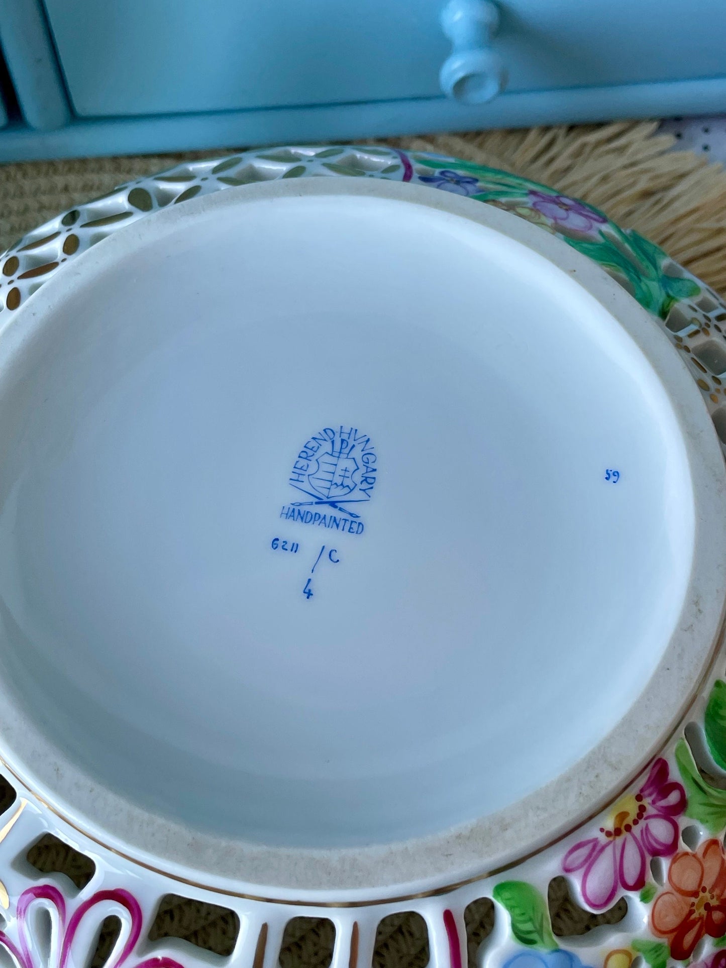 Rare Vintage Herend Porcelain Bonbonniere with FREE GIFT, Exquisite Design, Hand-Painted, Gold-Plated, Large Open Work Basket, Made Hungary