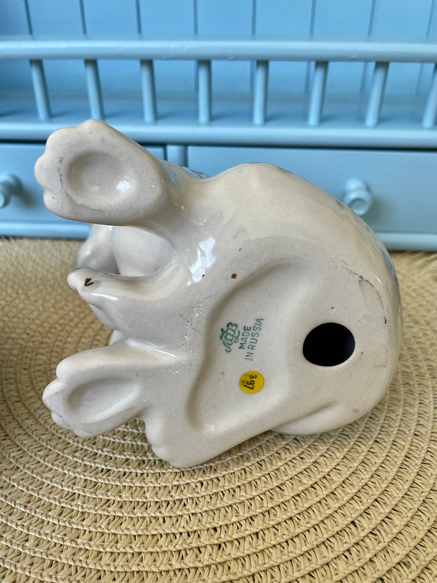 Vintage "Lomonosov" Puppy Figurine, Made in the Soviet Union ~ USSR, Sitting Grey Puppy Porcelain Figurine, Previously Loved, Antique Puppy