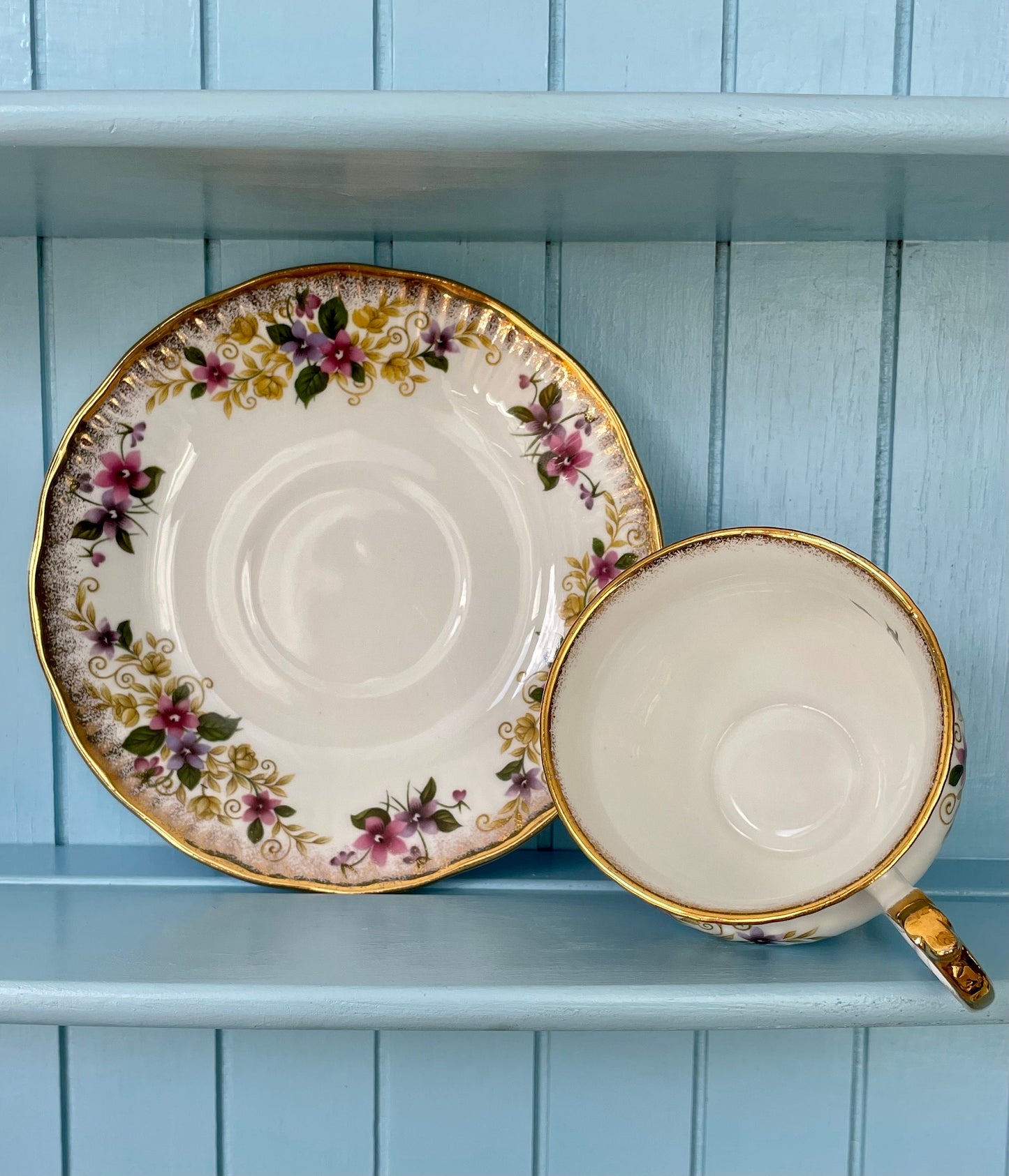 Vintage Elizabethan Fine Bone China Tea Cup and Saucer - Pink Yellow Floral Gold Trim, Previously Loved Vintage, Antique Tea Cup, High Tea