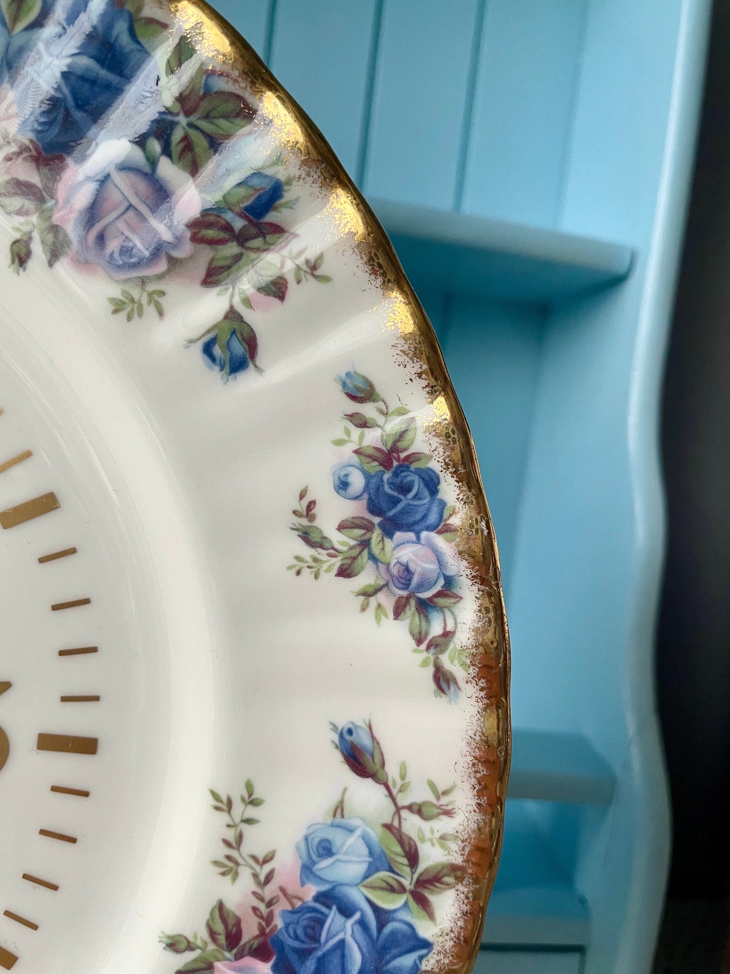 Hard to Find Royal Albert 'Moonlight Rose' Astral Quartz Clock: Timeless Elegant Wall Piece, Beautiful Blue Roses Decor, Made in England